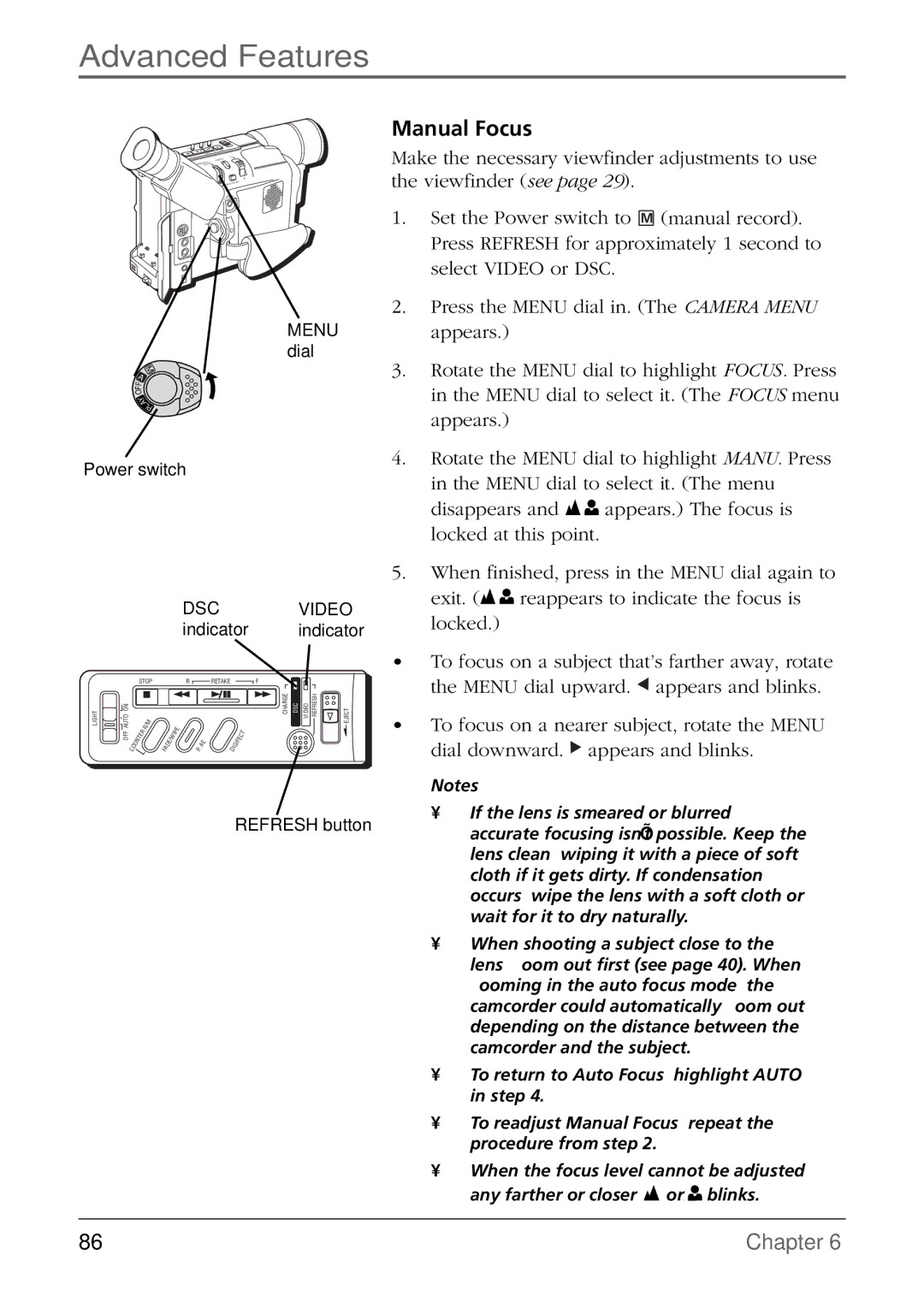 RCA CC6384/CC6394 manual Manual Focus 