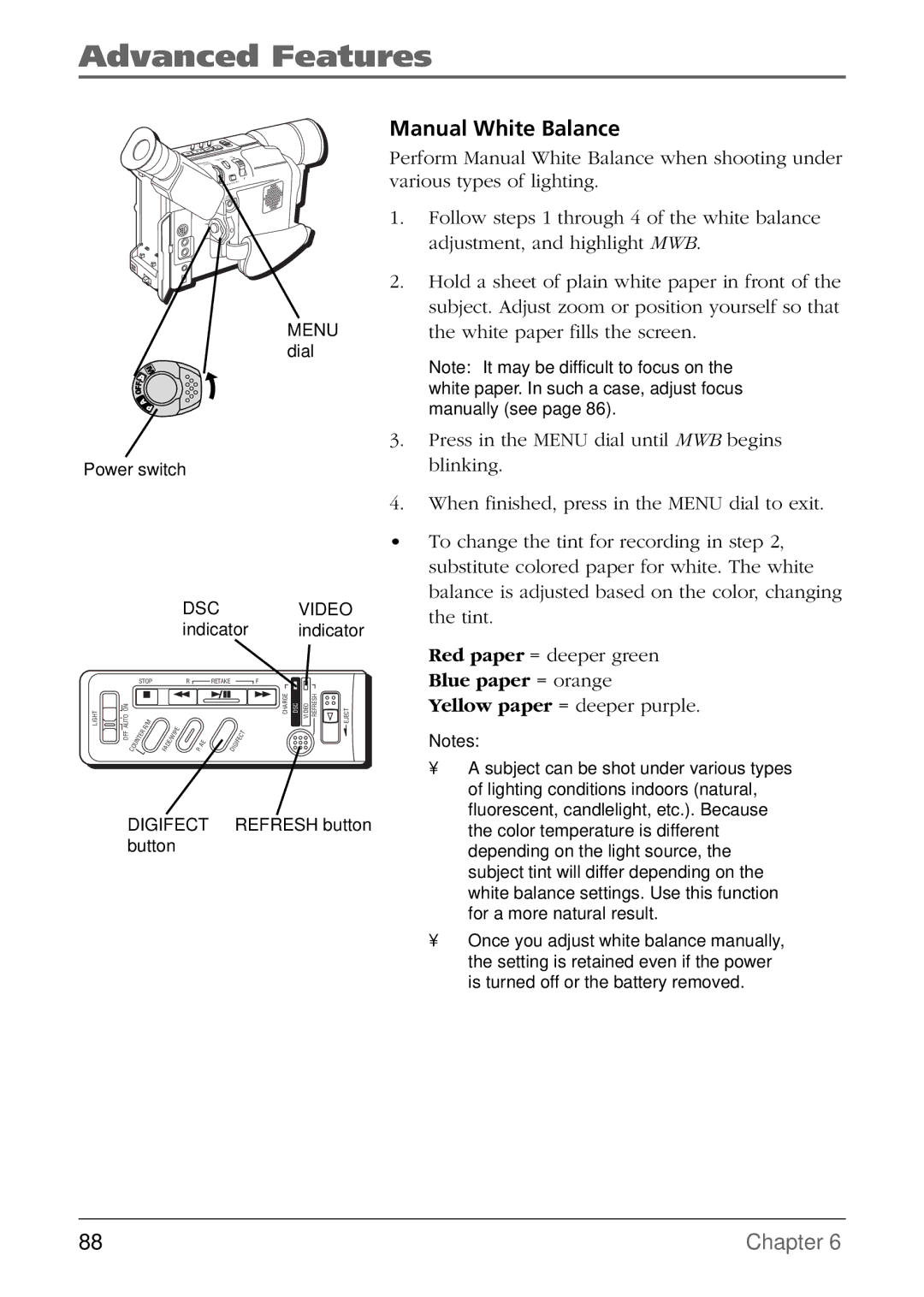 RCA CC6384/CC6394 manual Manual White Balance 