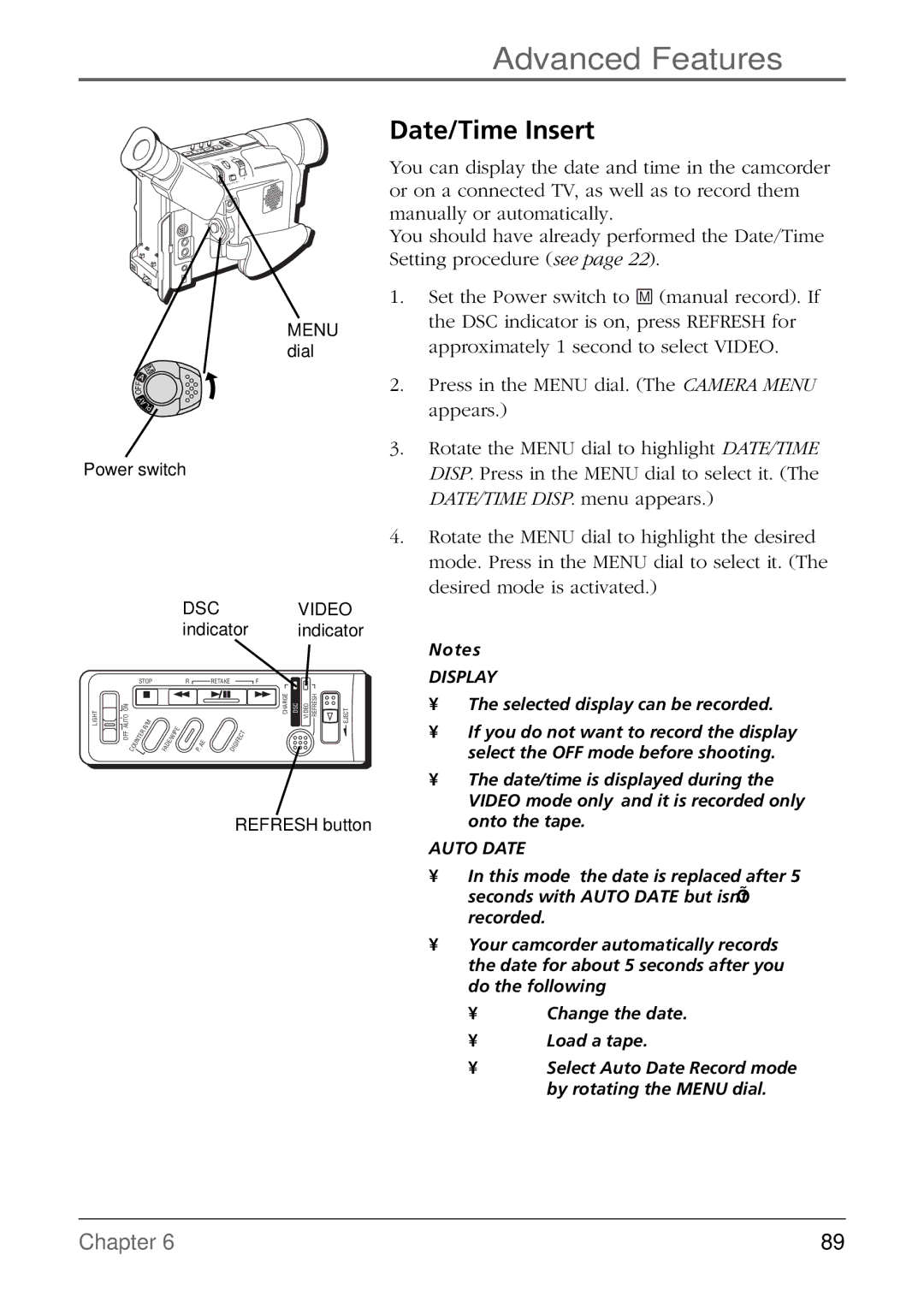 RCA CC6384/CC6394 manual Date/Time Insert, Display 