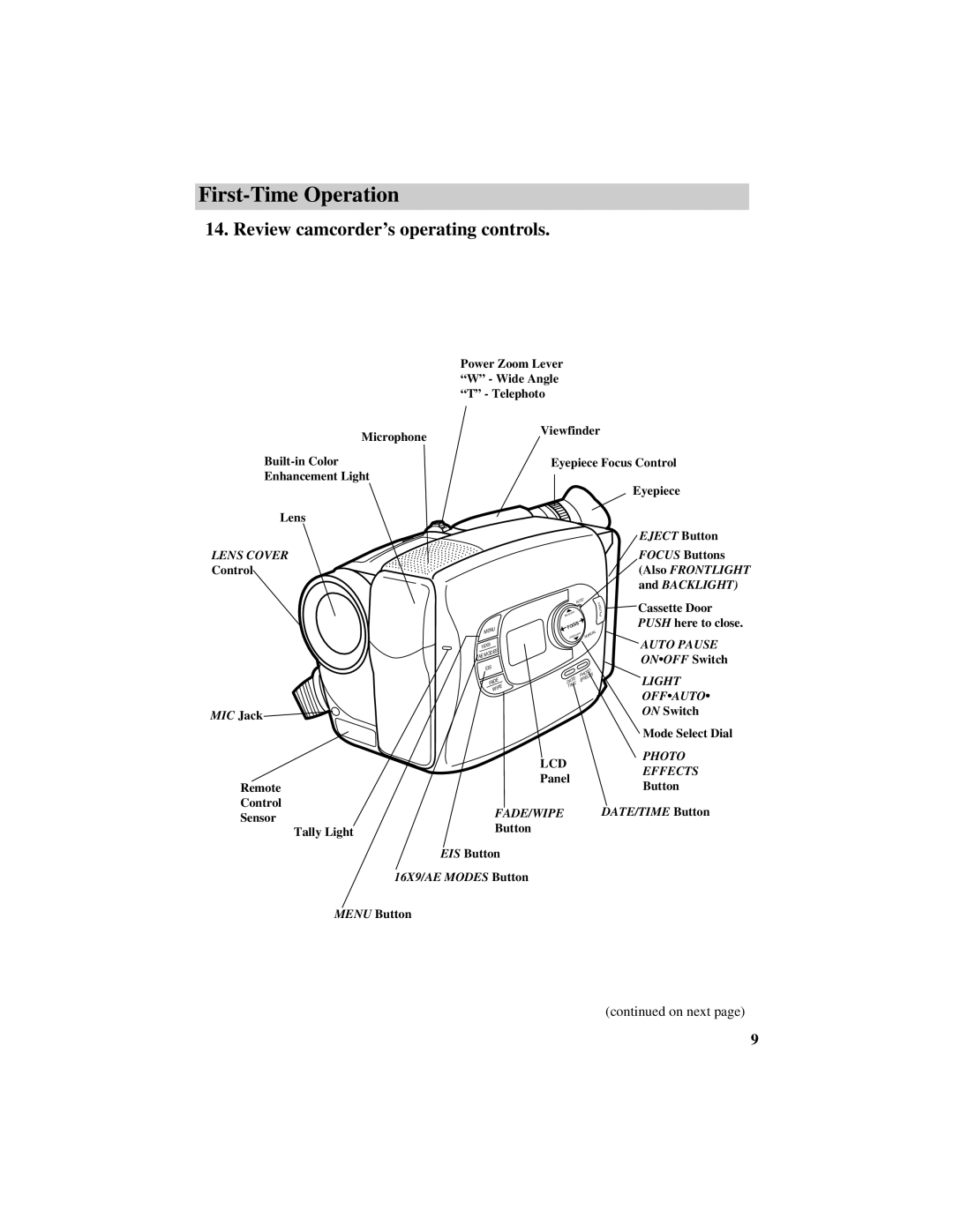 RCA CC638/639 manual Review camcorder’s operating controls, Lens Cover 