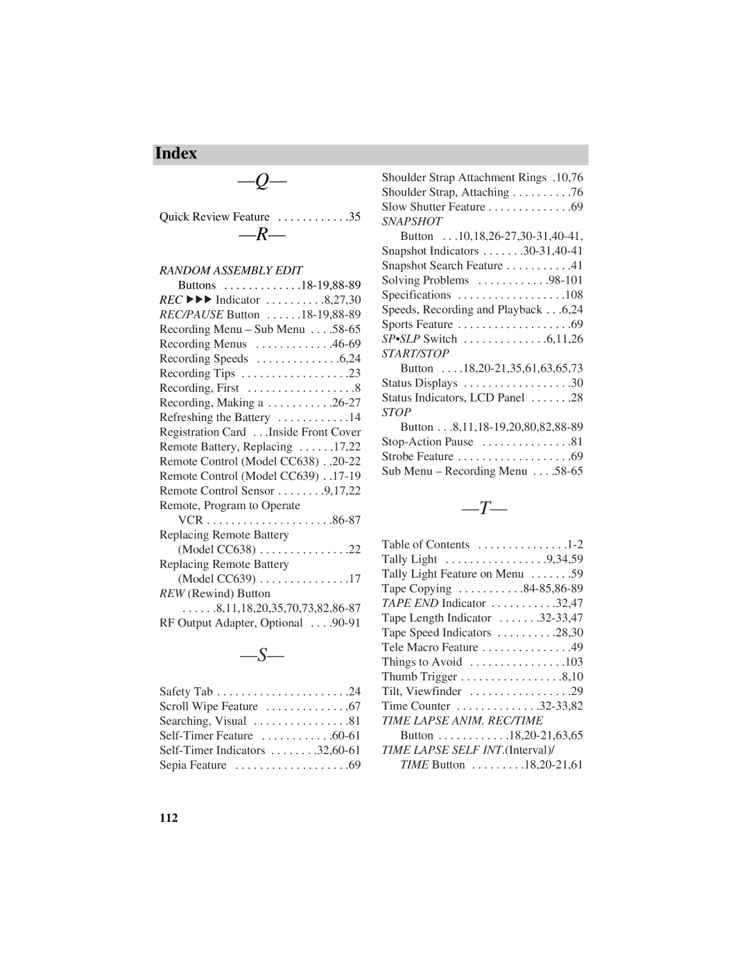 RCA CC638/639 manual Random Assembly Edit, 112 