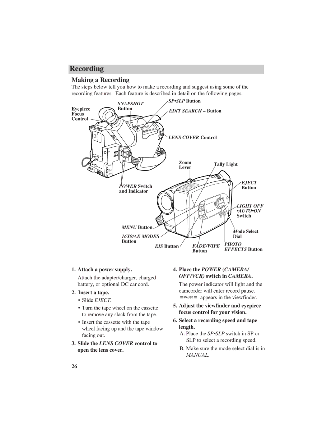 RCA CC638/639 manual Making a Recording, Appears in the viewfinder 