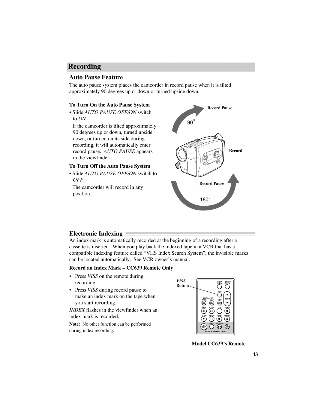 RCA CC638/639 manual Auto Pause Feature, Electronic Indexing 