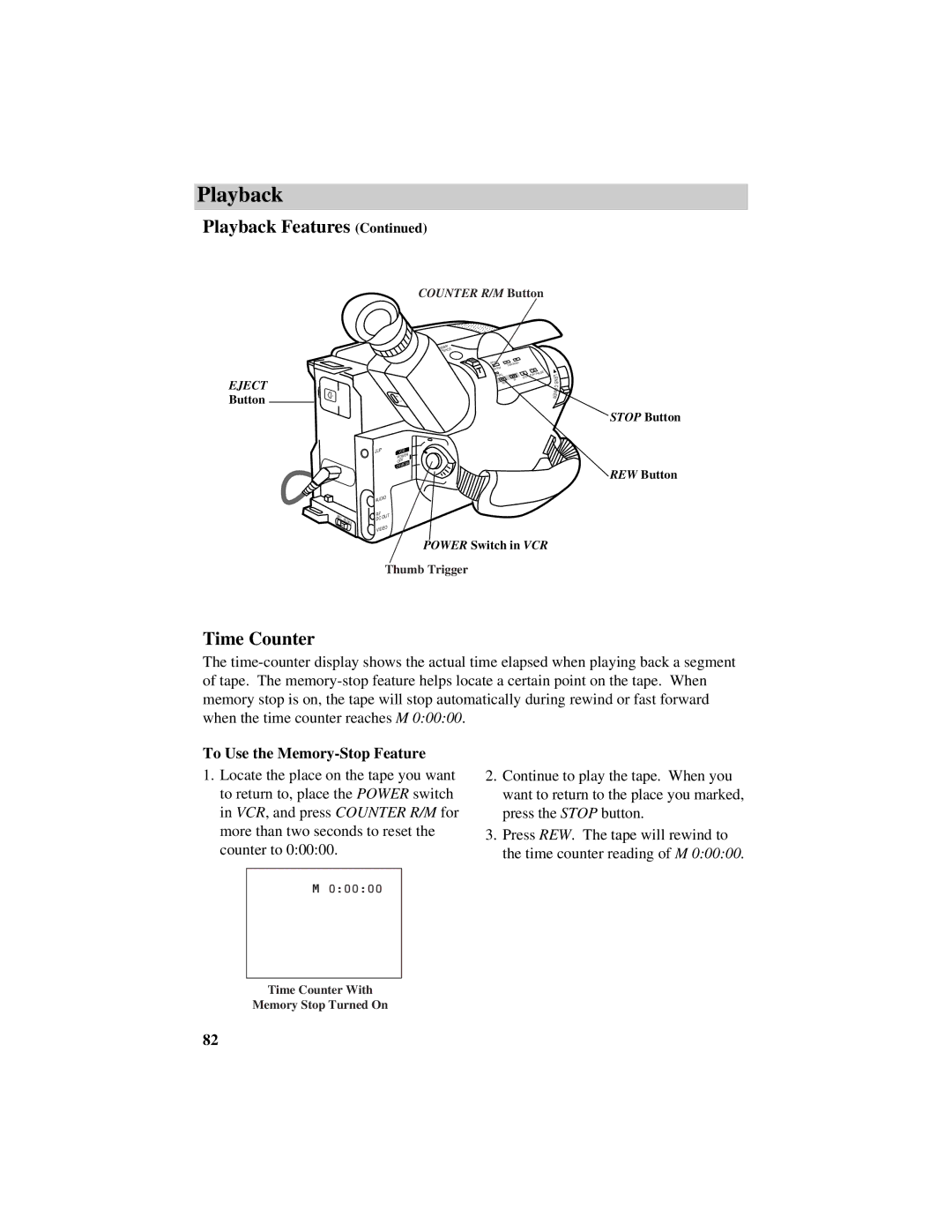 RCA CC638/639 manual Time Counter, To Use the Memory-Stop Feature 