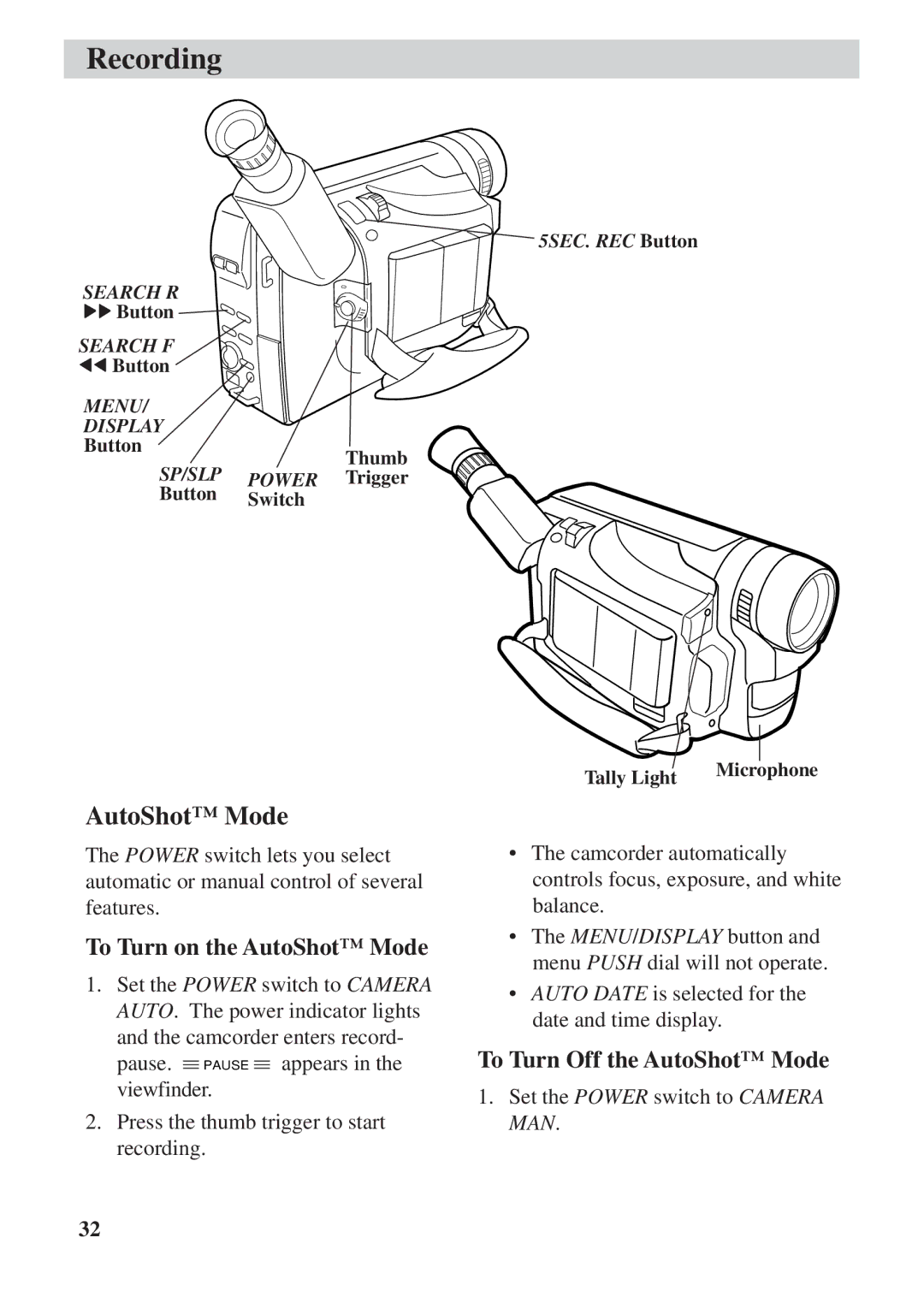 RCA CC6392 manual To Turn on the AutoShot Mode, To Turn Off the AutoShot Mode 