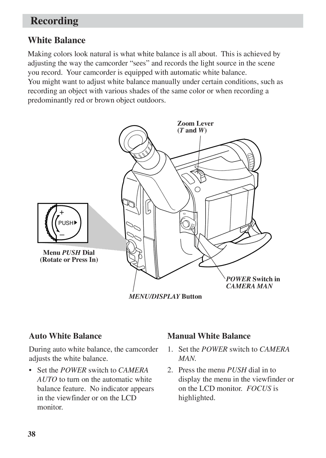 RCA CC6392 manual Auto White Balance, Manual White Balance 