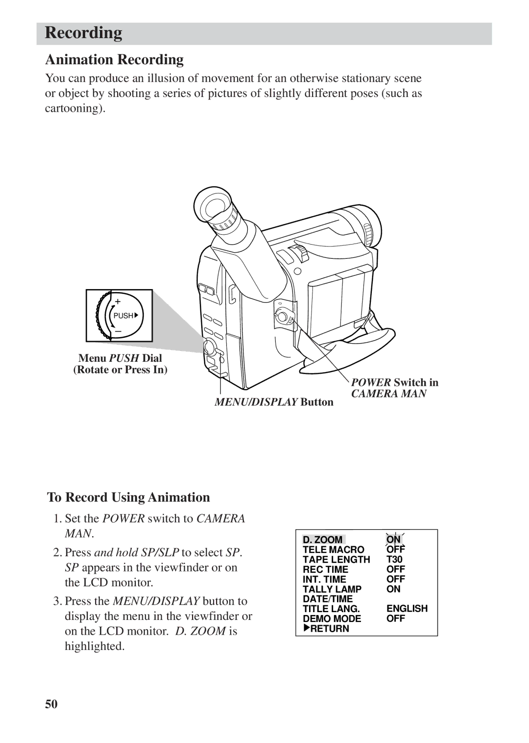 RCA CC6392 manual Animation Recording, To Record Using Animation 