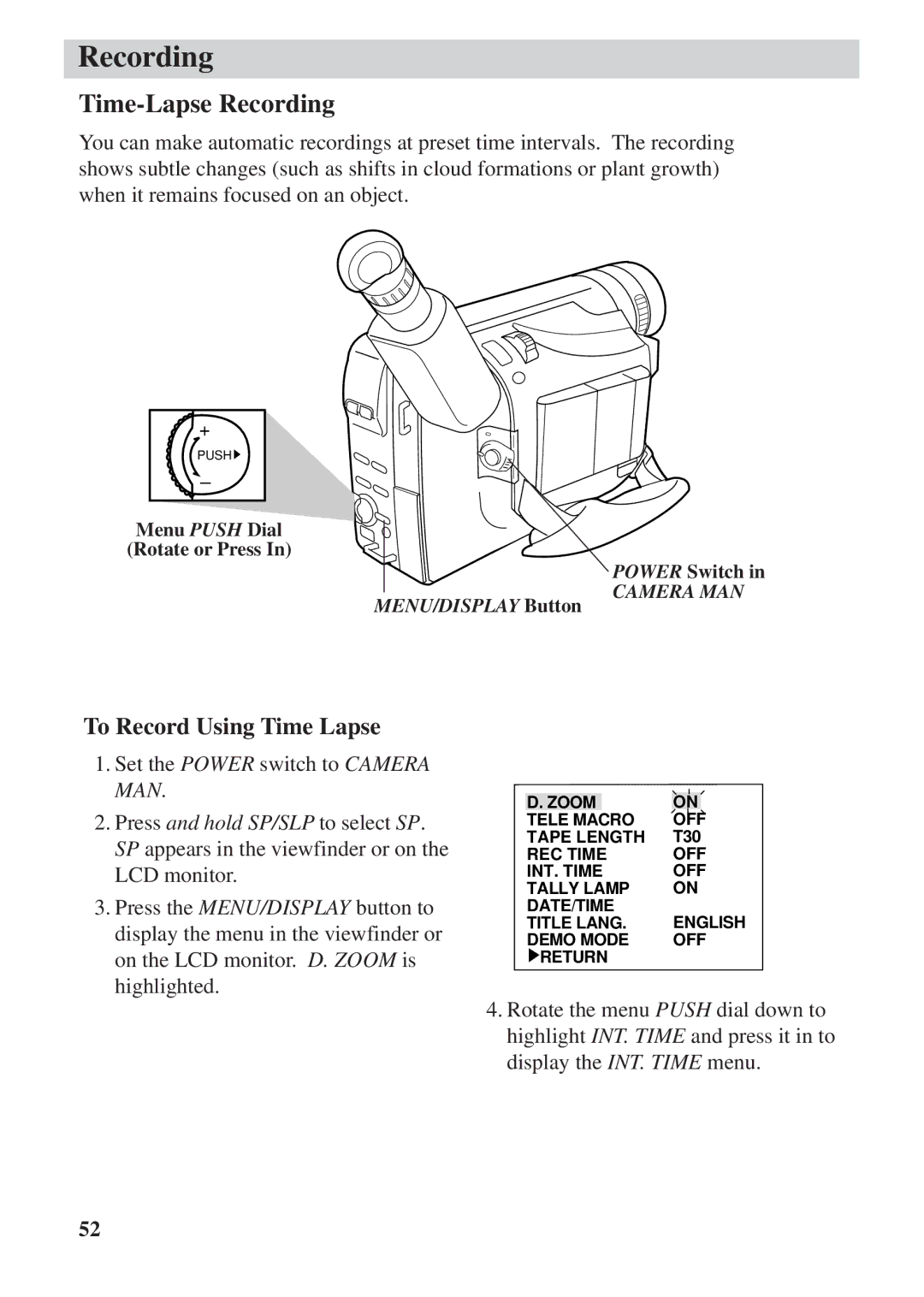 RCA CC6392 manual Time-Lapse Recording, To Record Using Time Lapse 