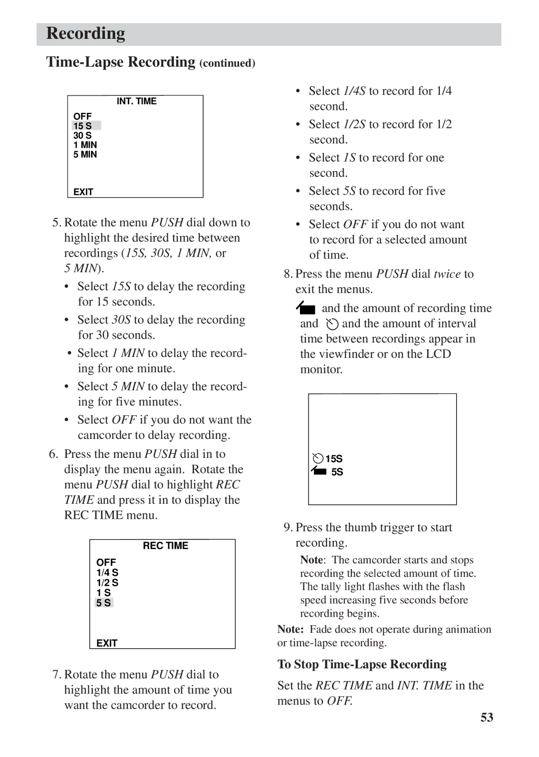 RCA CC6392 manual Min, To Stop Time-Lapse Recording 