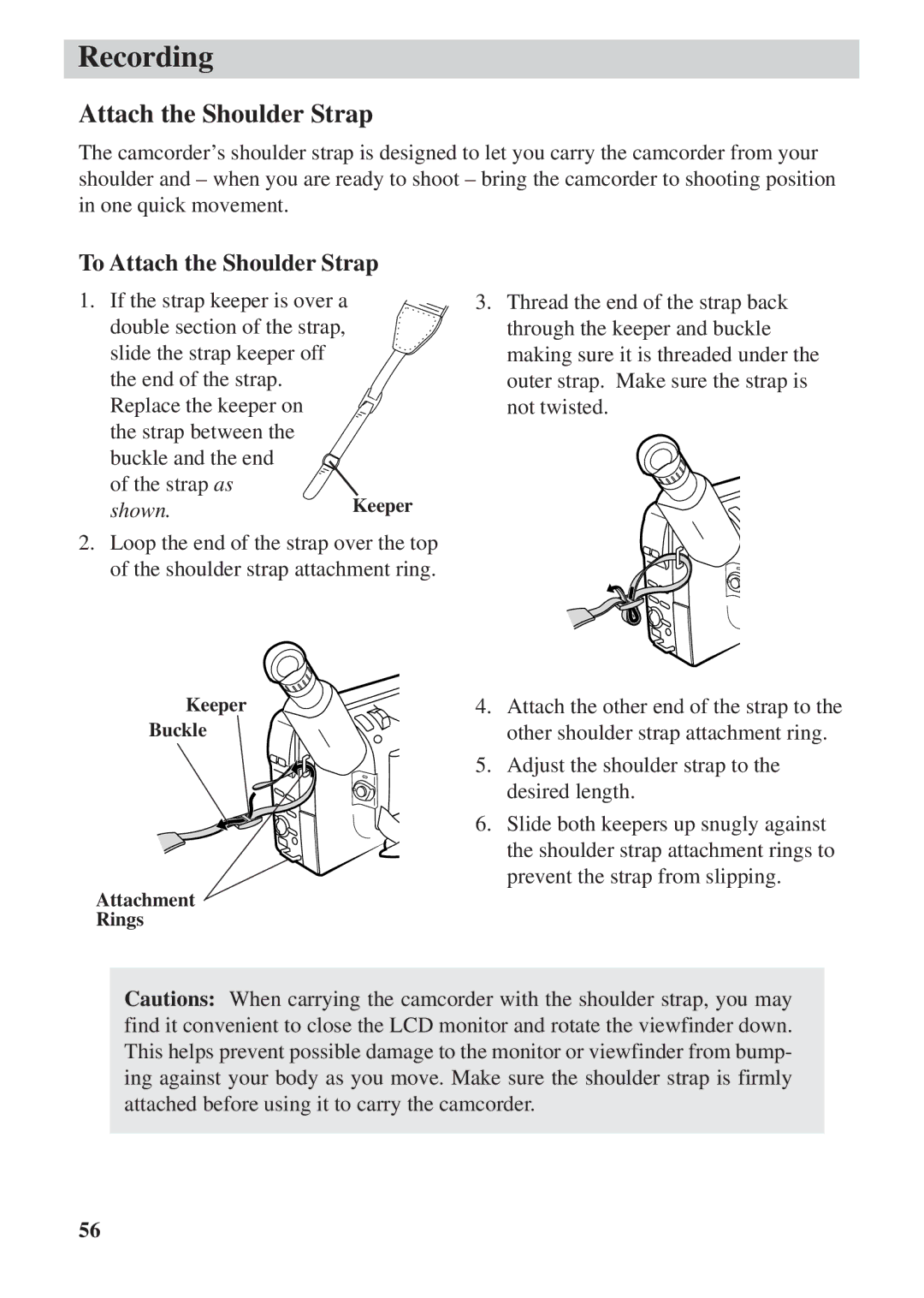 RCA CC6392 manual To Attach the Shoulder Strap 