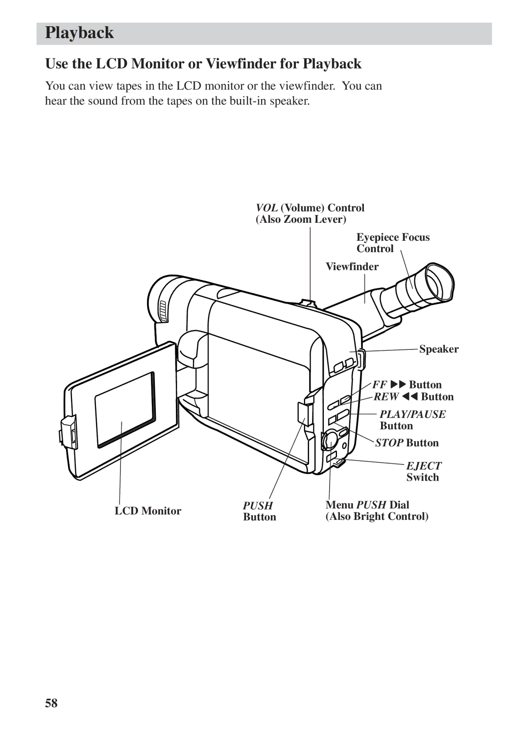 RCA CC6392 manual Use the LCD Monitor or Viewfinder for Playback 