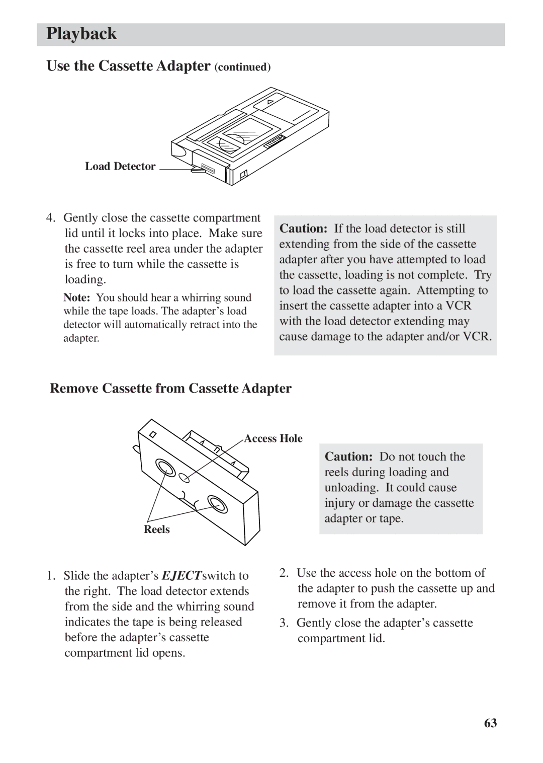 RCA CC6392 manual Remove Cassette from Cassette Adapter 