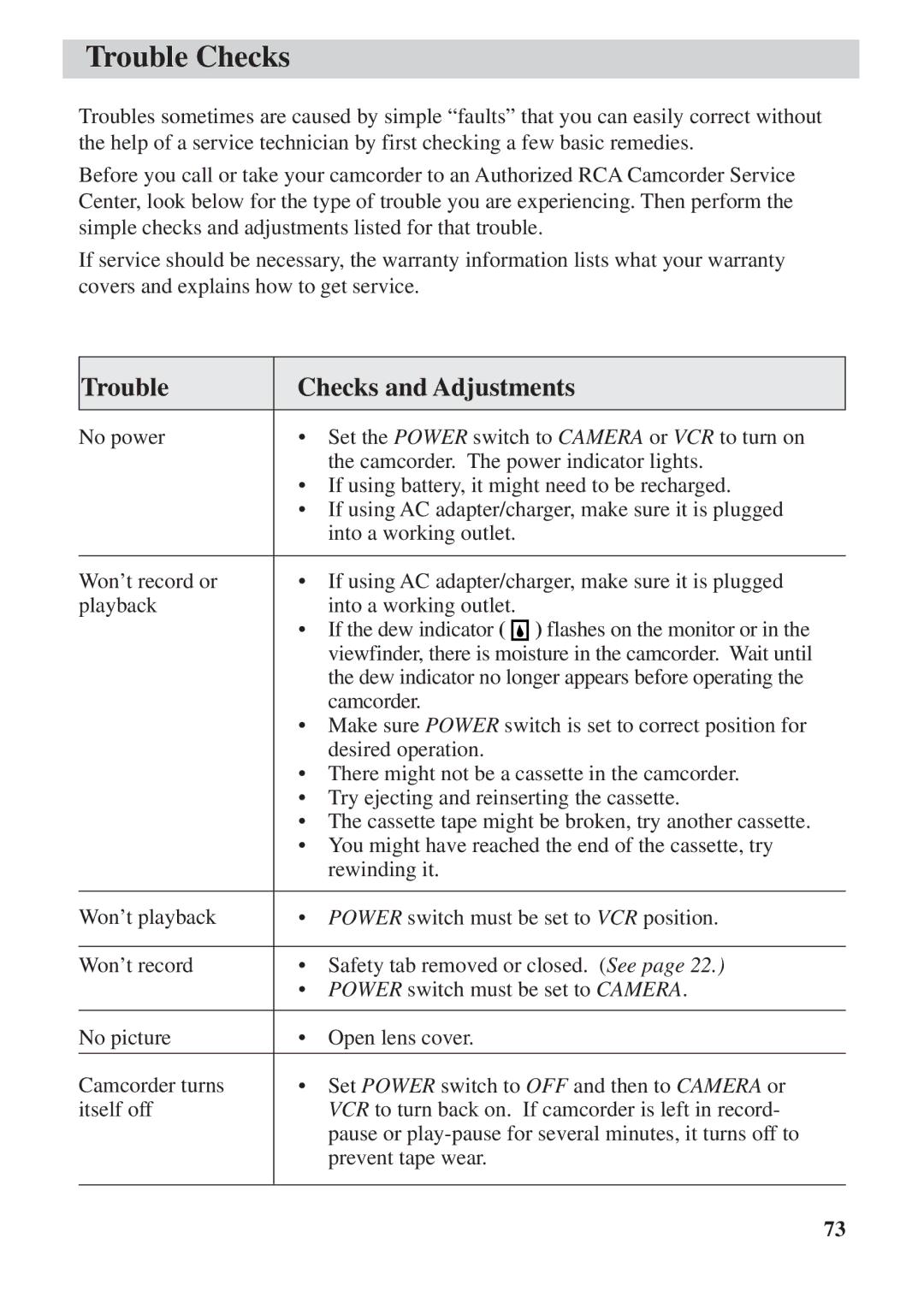 RCA CC6392 manual Trouble Checks and Adjustments 