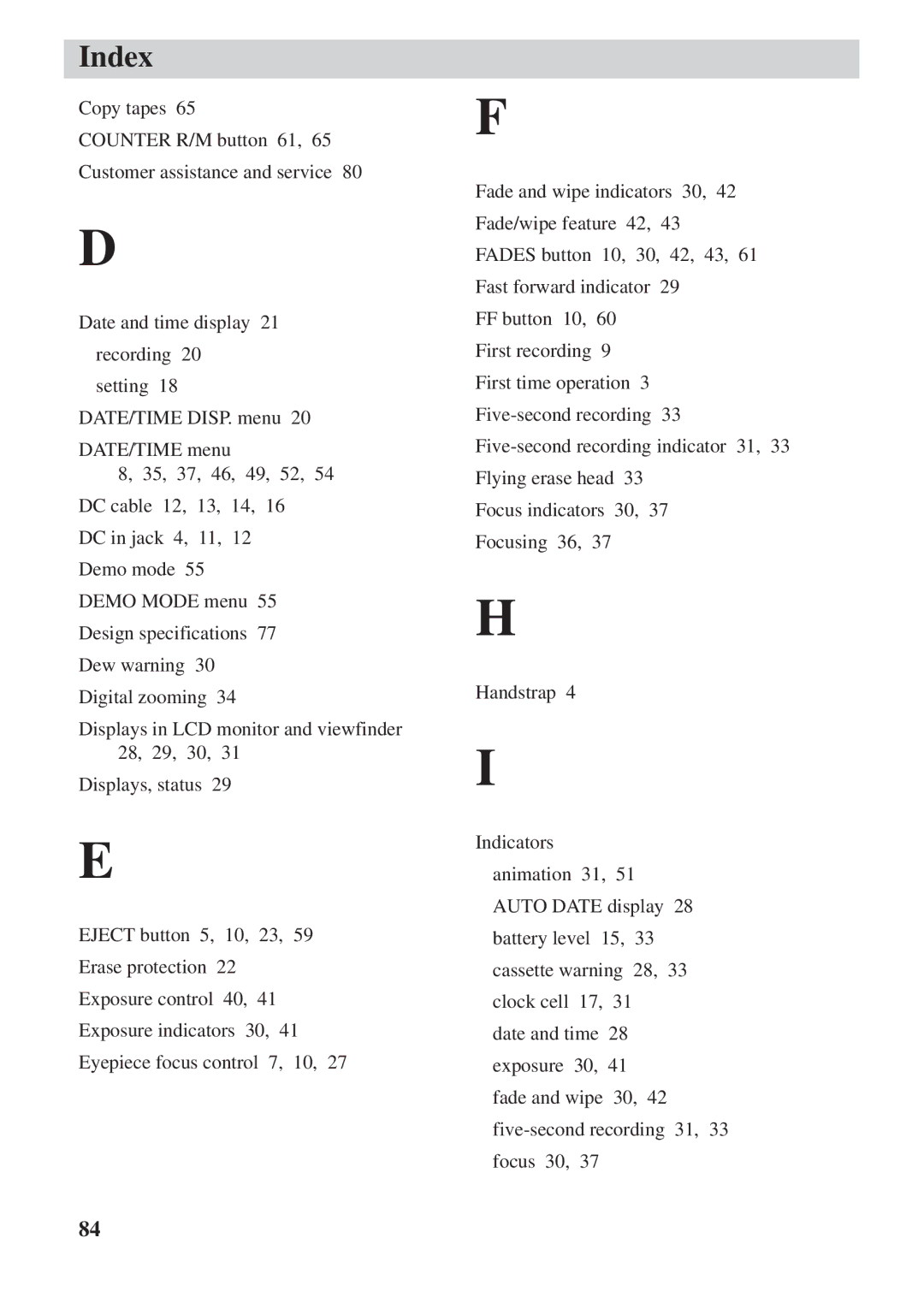 RCA CC6392 manual Index 