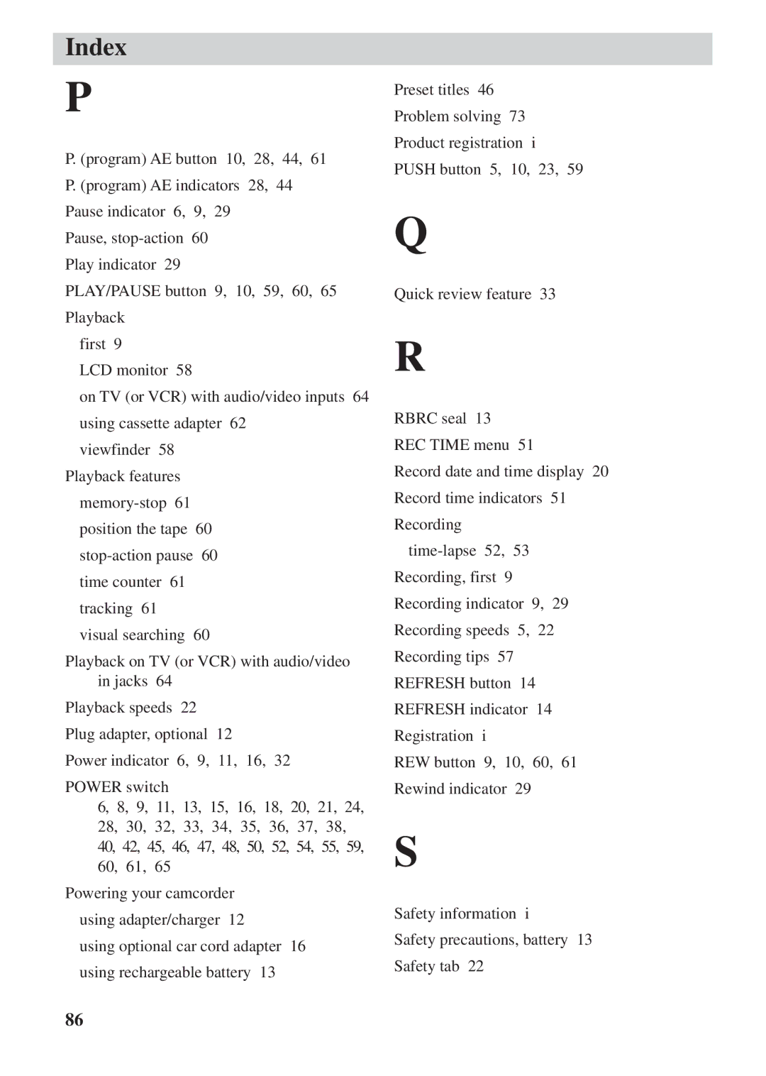 RCA CC6392 manual Index 