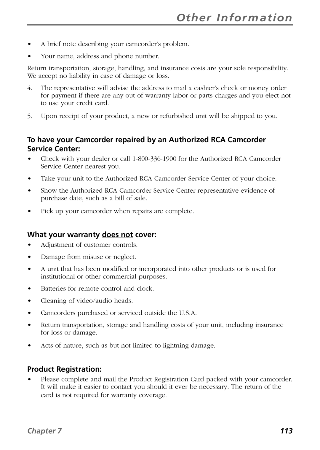 RCA CC6394 manual What your warranty does not cover, Product Registration 