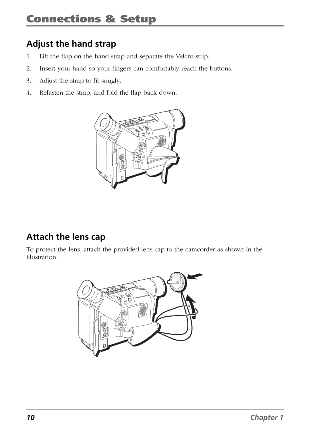 RCA CC6394 manual Adjust the hand strap, Attach the lens cap 