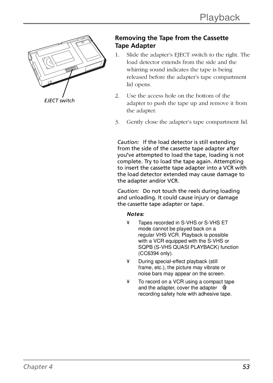 RCA CC6394 manual Removing the Tape from the Cassette Tape Adapter, Gently close the adapter’s tape compartment lid 