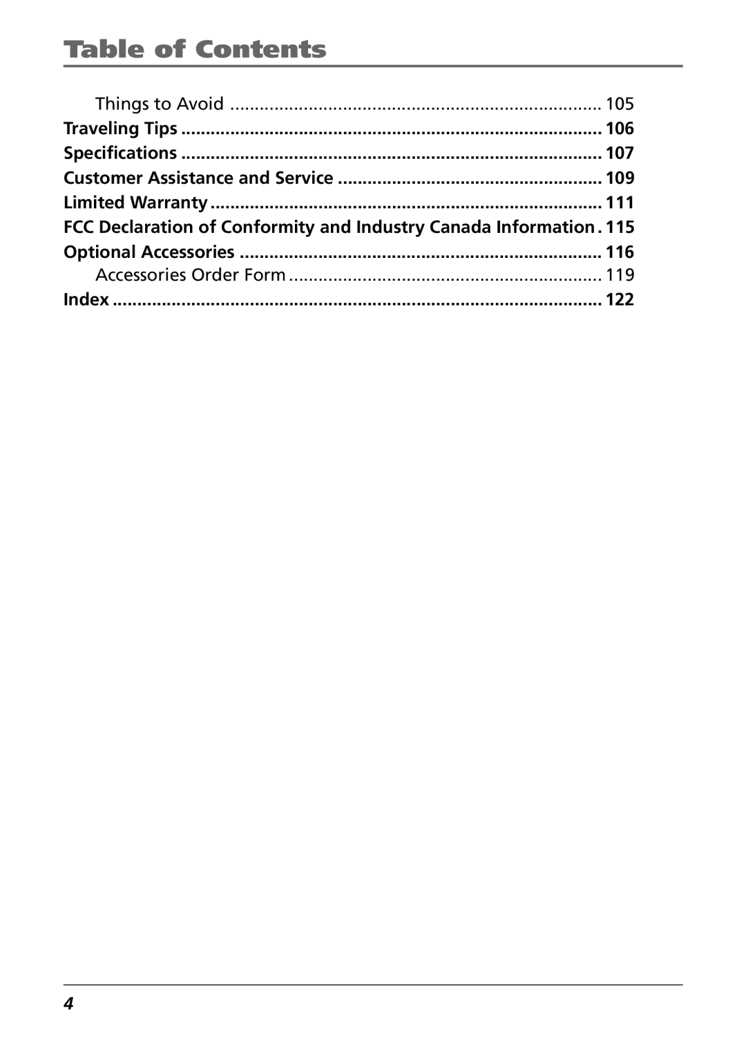 RCA CC6394 manual Things to Avoid 105, 106, 107, 109, 111, 116, Accessories Order Form 119, 122 