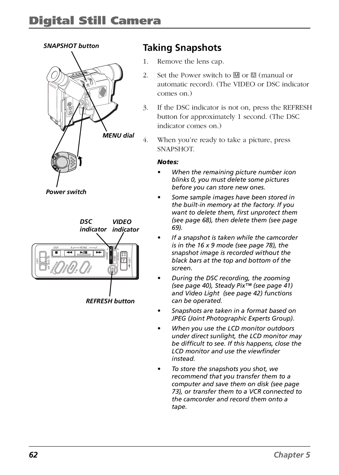 RCA CC6394 manual Taking Snapshots 