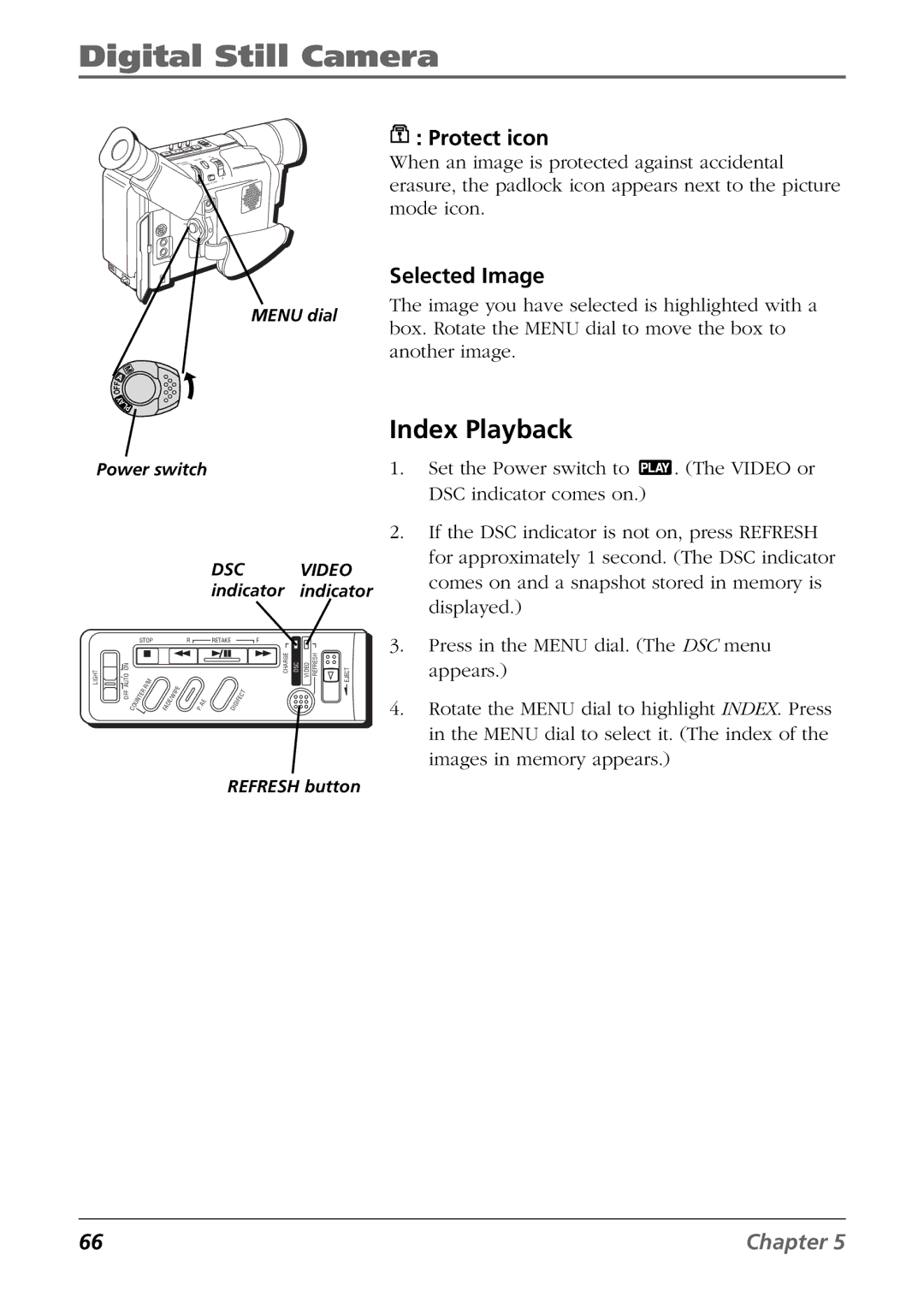 RCA CC6394 manual Index Playback, Protect icon, Selected Image 