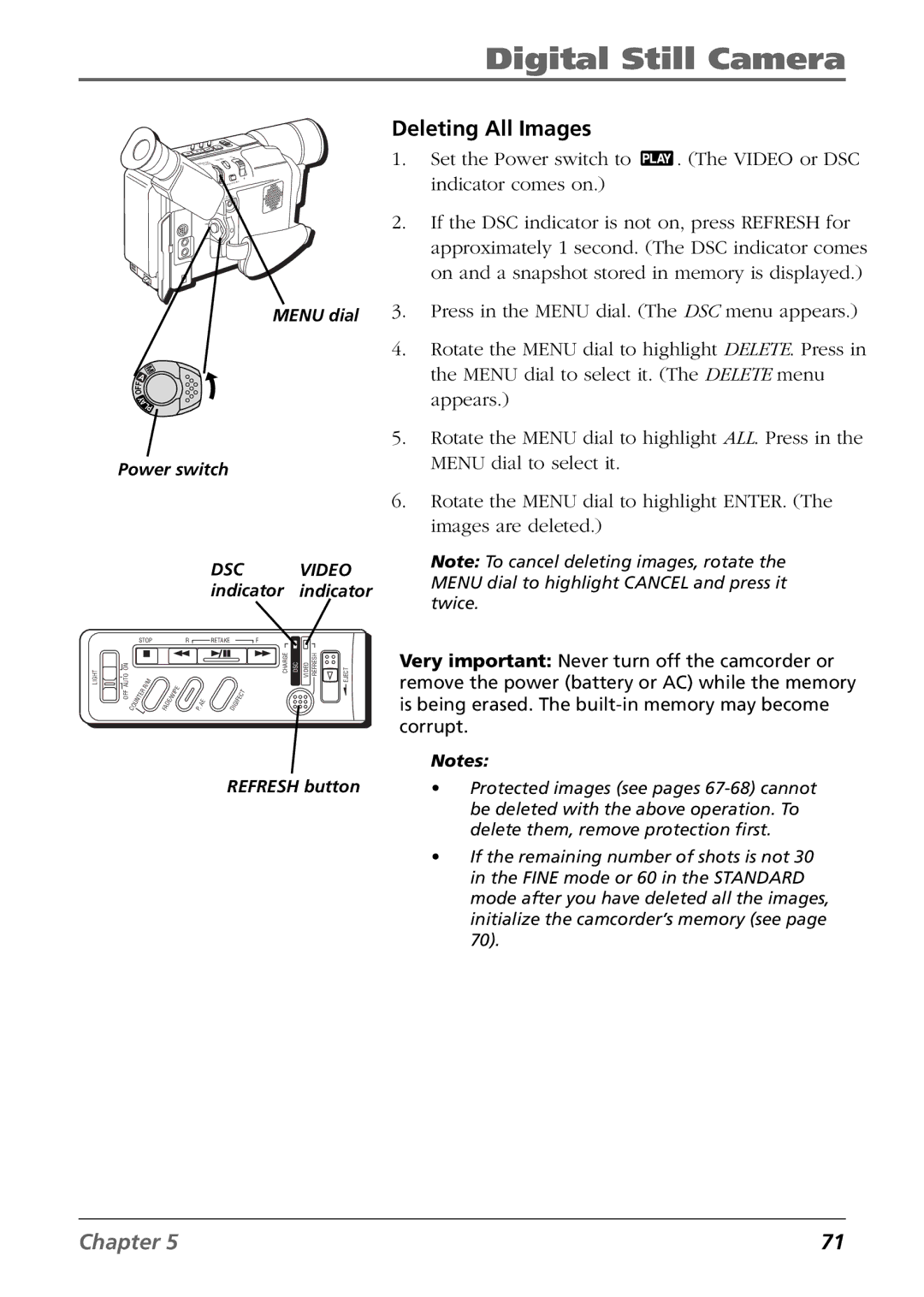 RCA CC6394 manual Deleting All Images, Images are deleted 