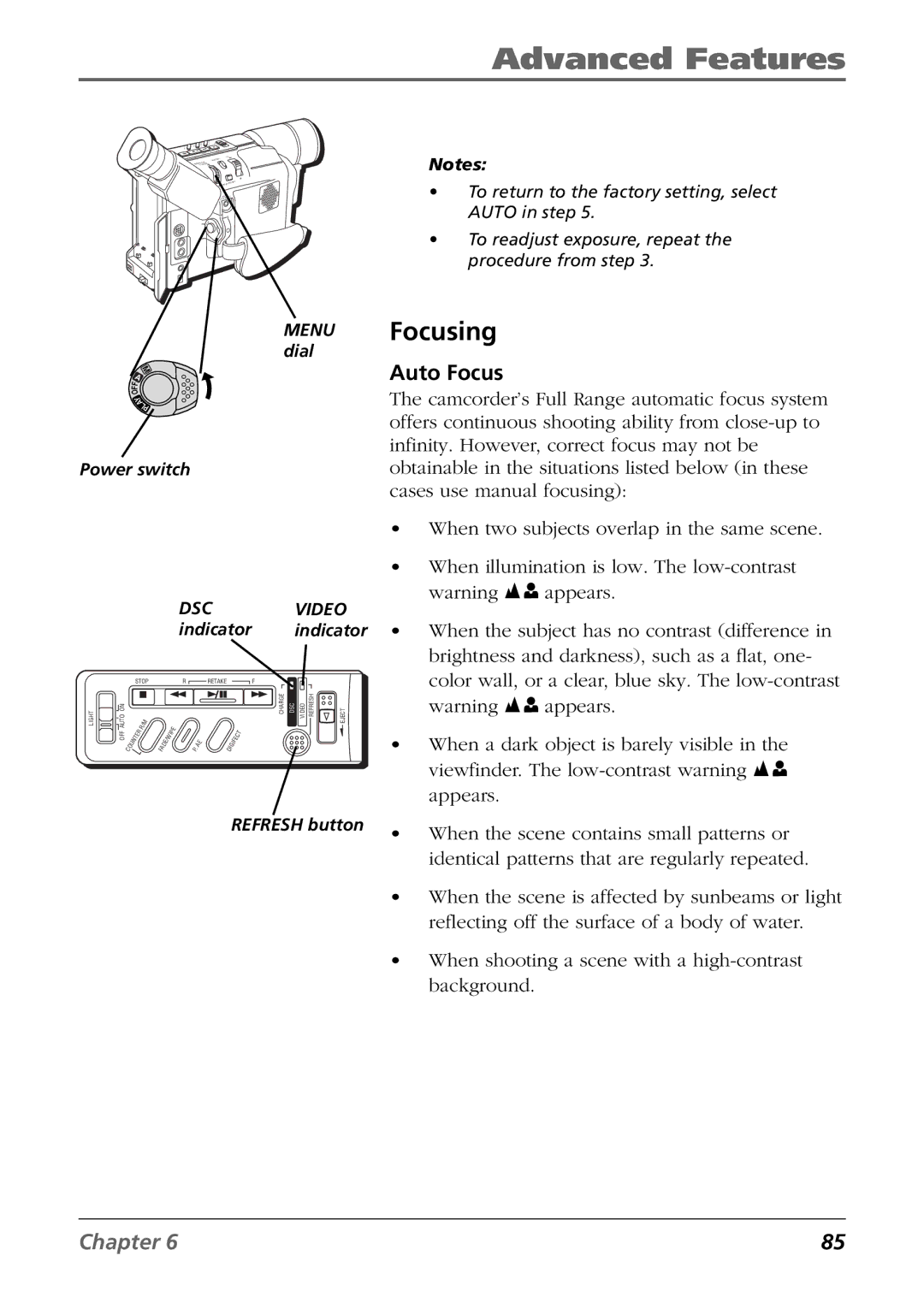 RCA CC6394 manual Focusing, Auto Focus 