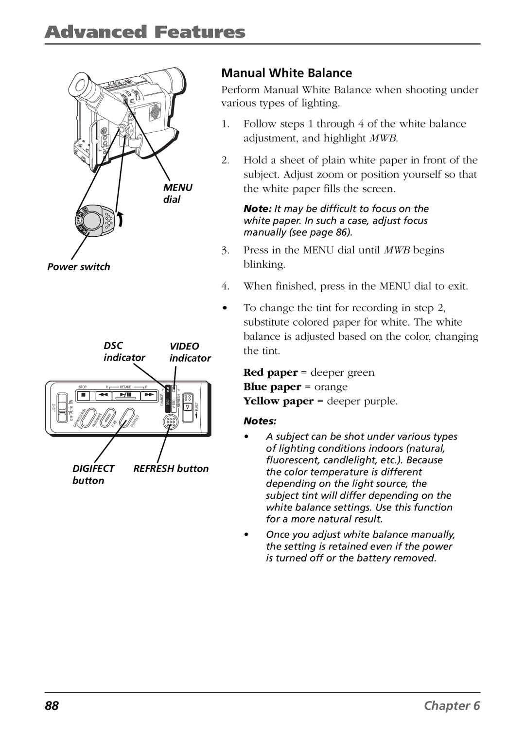 RCA CC6394 manual Manual White Balance 