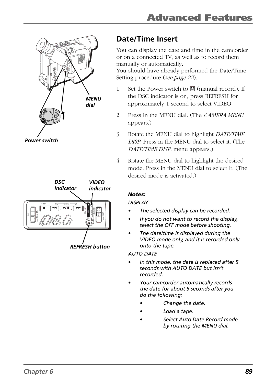 RCA CC6394 manual Date/Time Insert, Display 