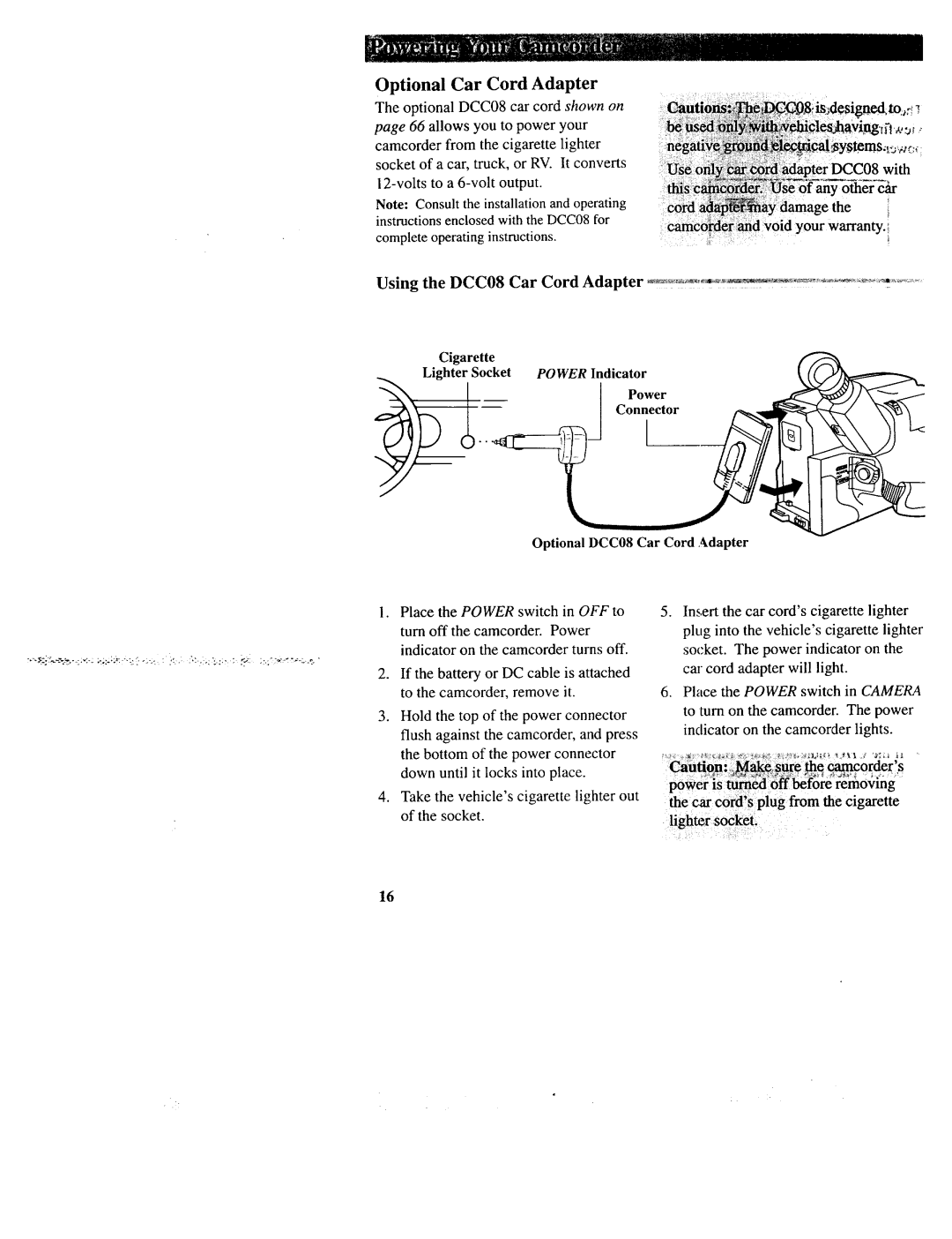 RCA CC643 manual CautioJtse, Lighter Socket Power Indicator 