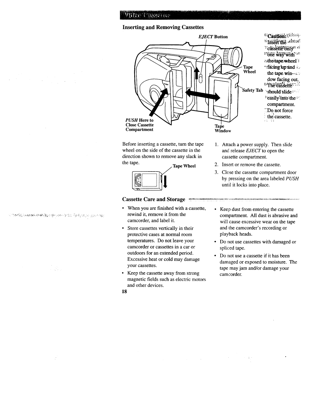 RCA CC643 manual Inserting and Removing Cassettes, Tape finghpnd 