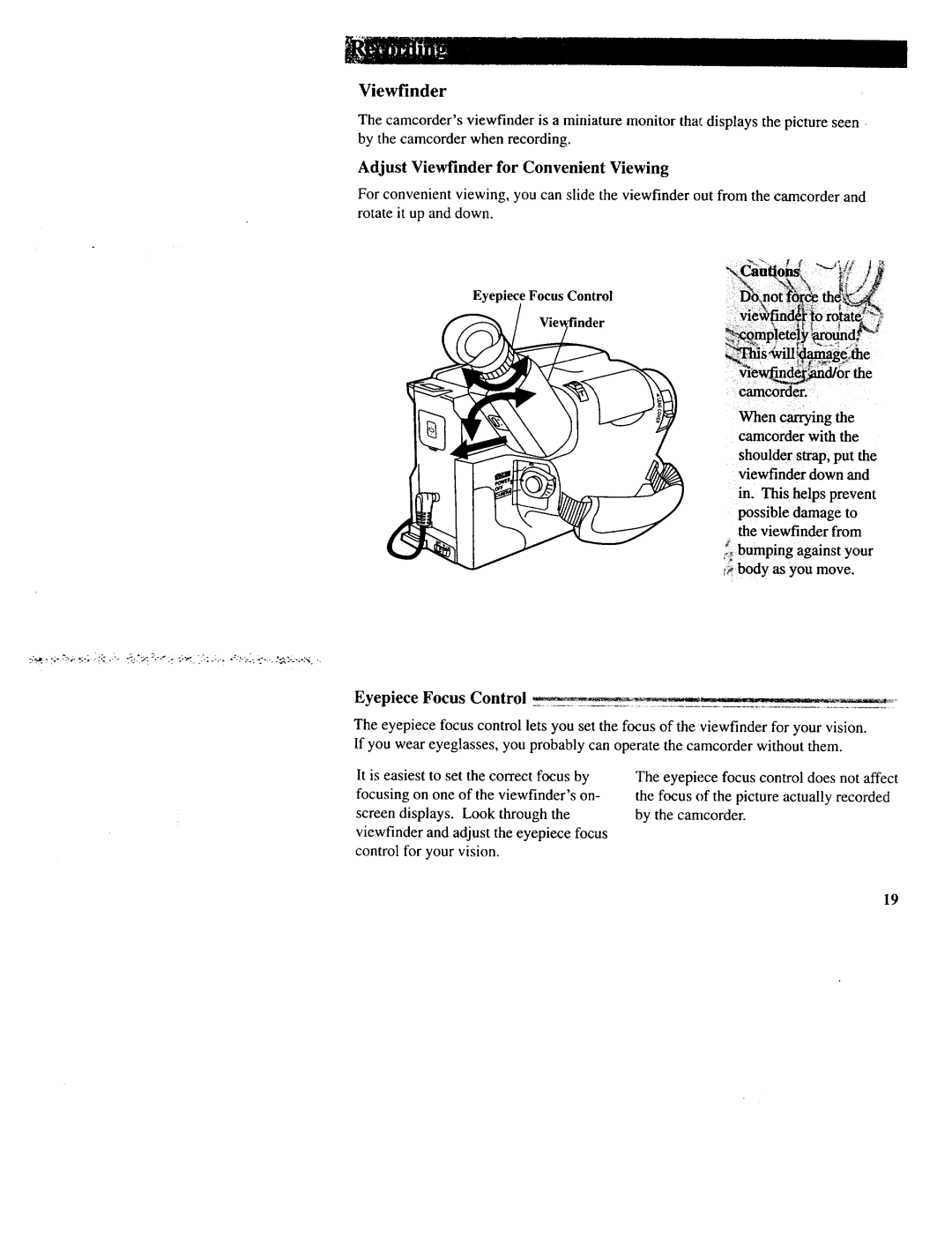 RCA CC643 manual Viewfinder, Vi&indo r 