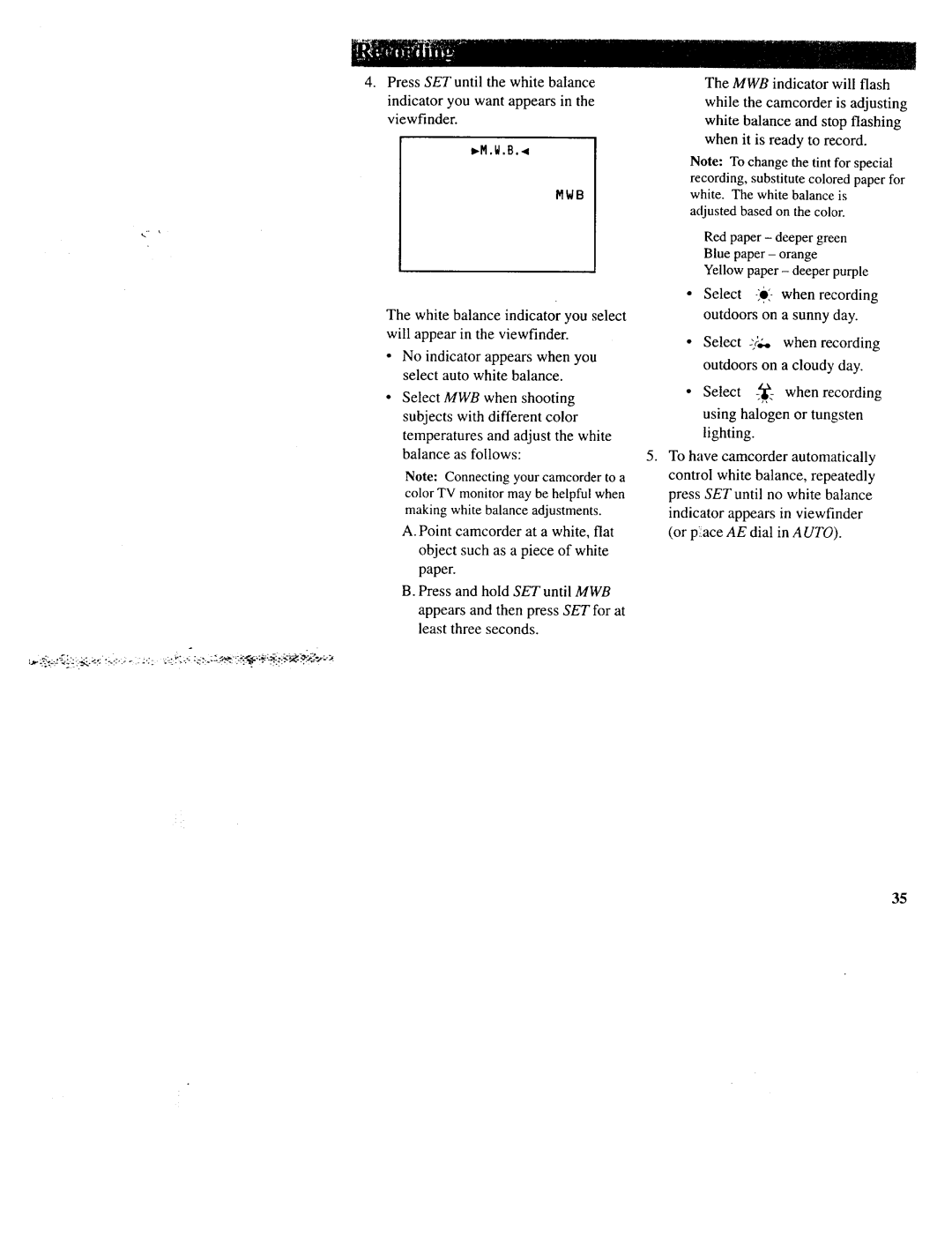 RCA CC643 manual AE dial in Auto 