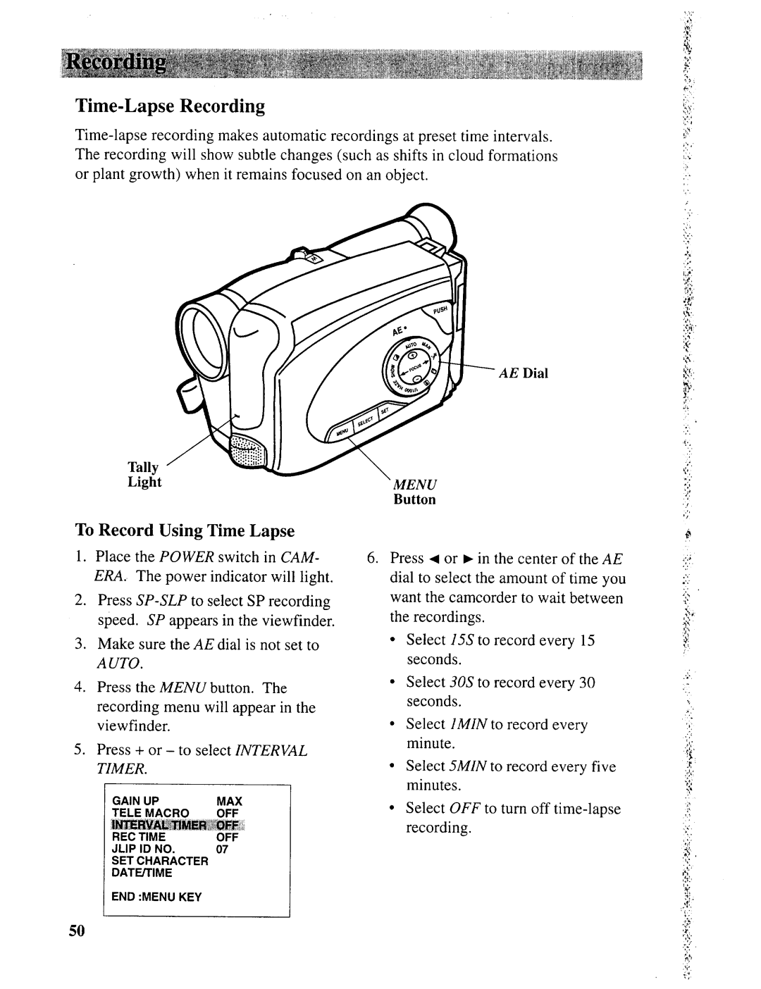 RCA CC643 manual To Record Using Time Lapse, Button 