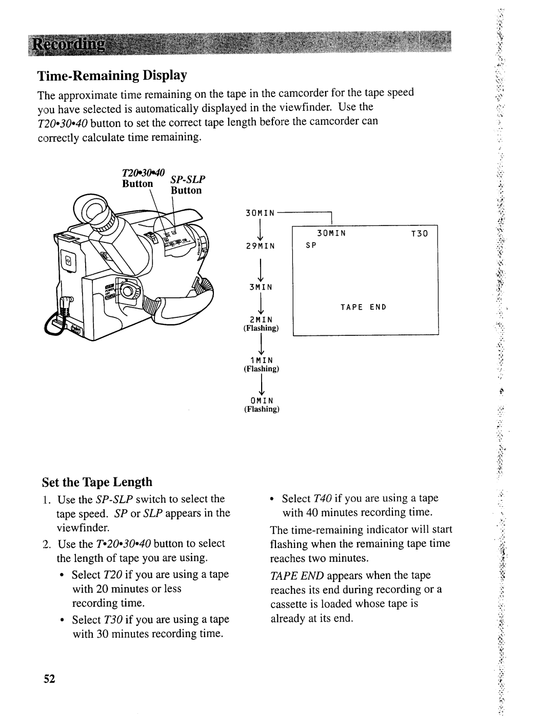 RCA CC643 manual Time-Remaining Display, Set the Tape Length 