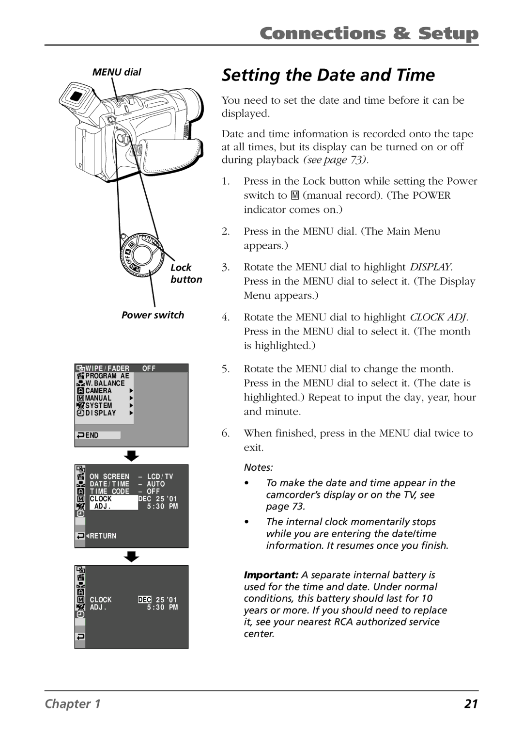 RCA CC9360 manual Setting the Date and Time 