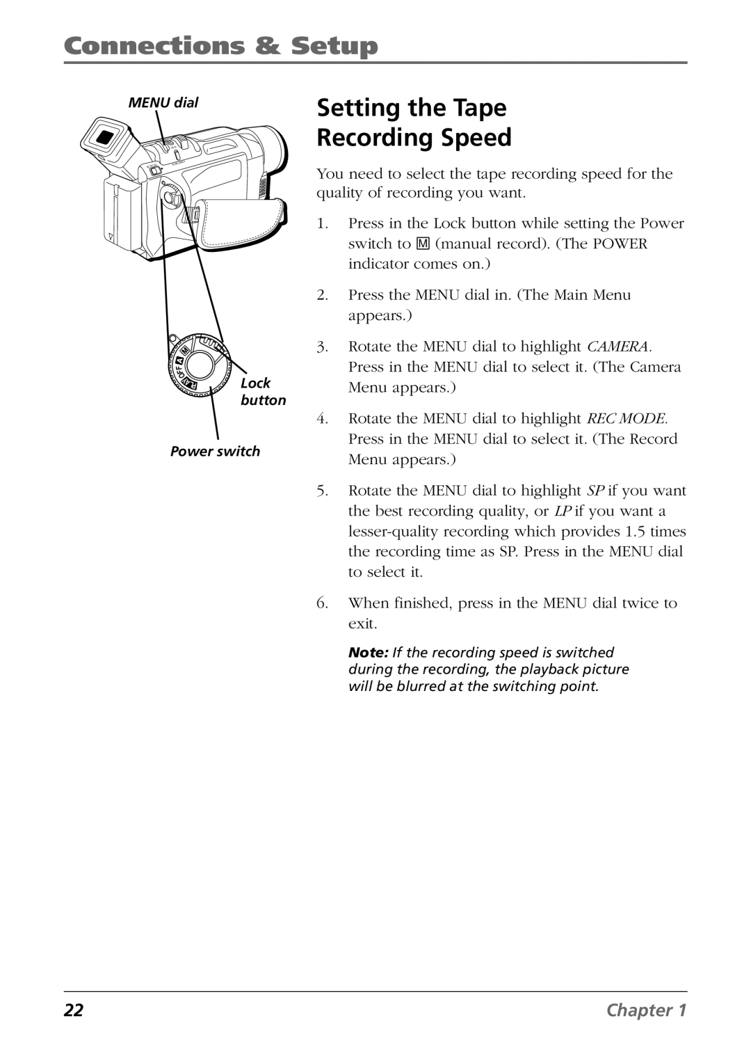 RCA CC9360 manual Setting the Tape Recording Speed 