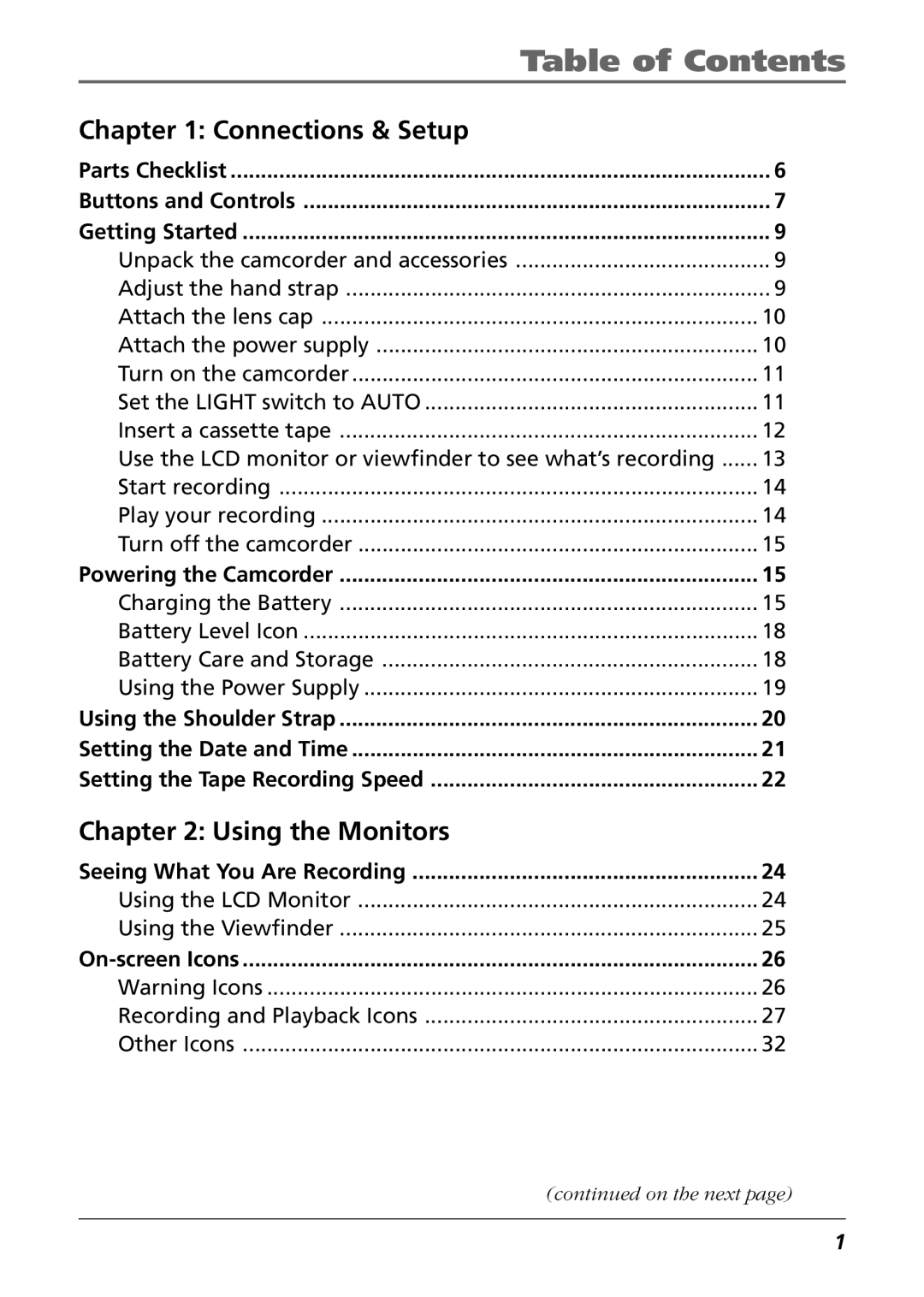 RCA CC9360 manual Table of Contents 