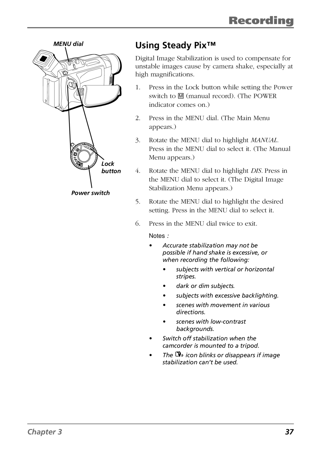 RCA CC9360 manual Using Steady Pix 