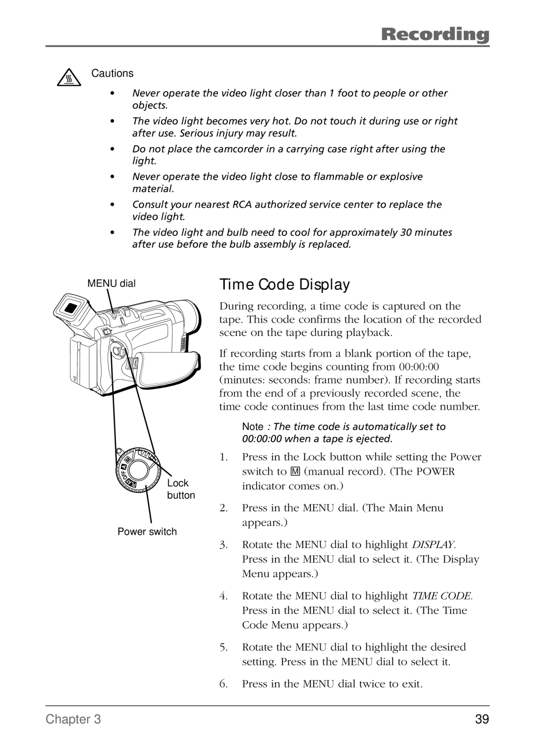 RCA CC9360 manual Time Code Display 