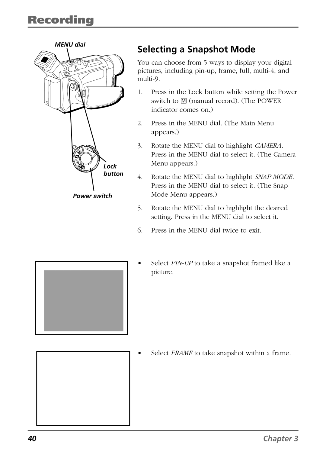 RCA CC9360 manual Selecting a Snapshot Mode 