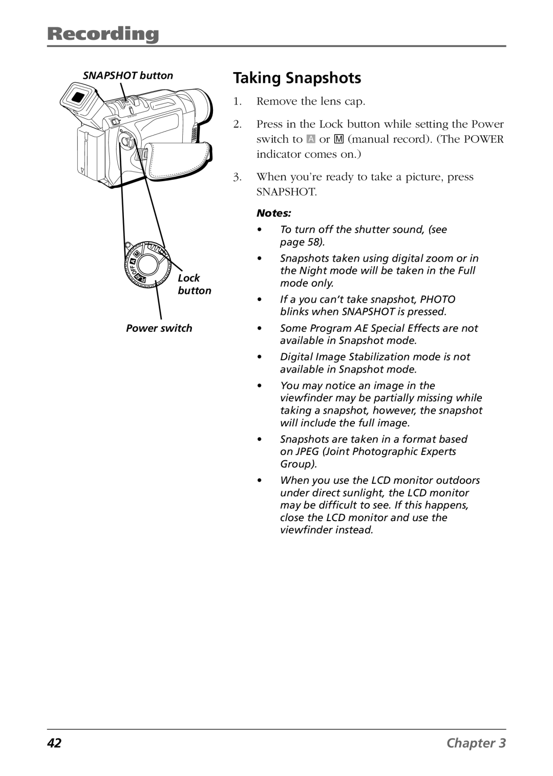 RCA CC9360 manual Taking Snapshots 