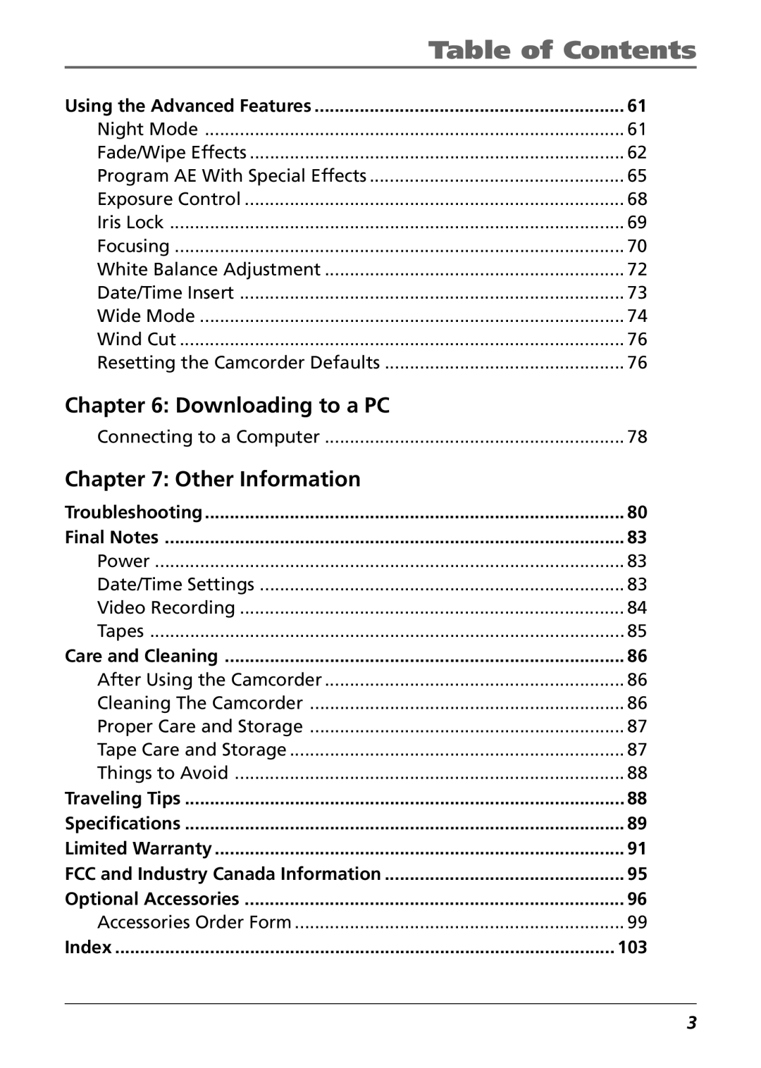 RCA CC9360 manual Downloading to a PC, Other Information, 103 