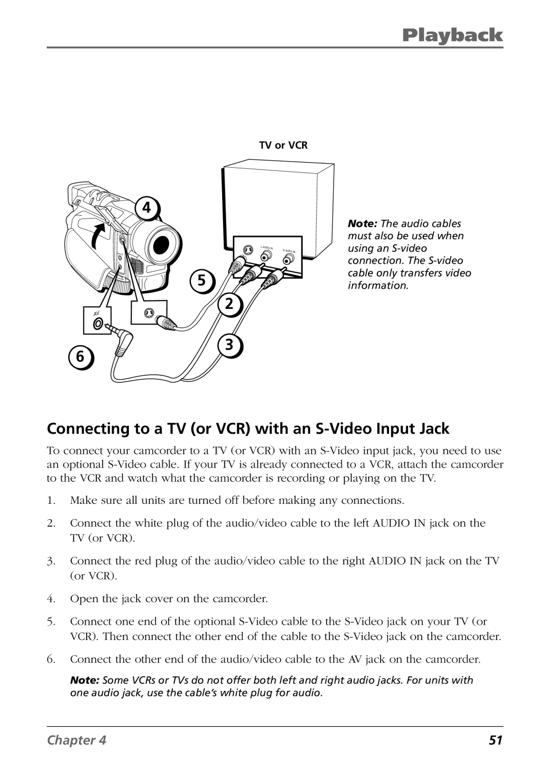 RCA CC9360 manual Connecting to a TV or VCR with an S-Video Input Jack 