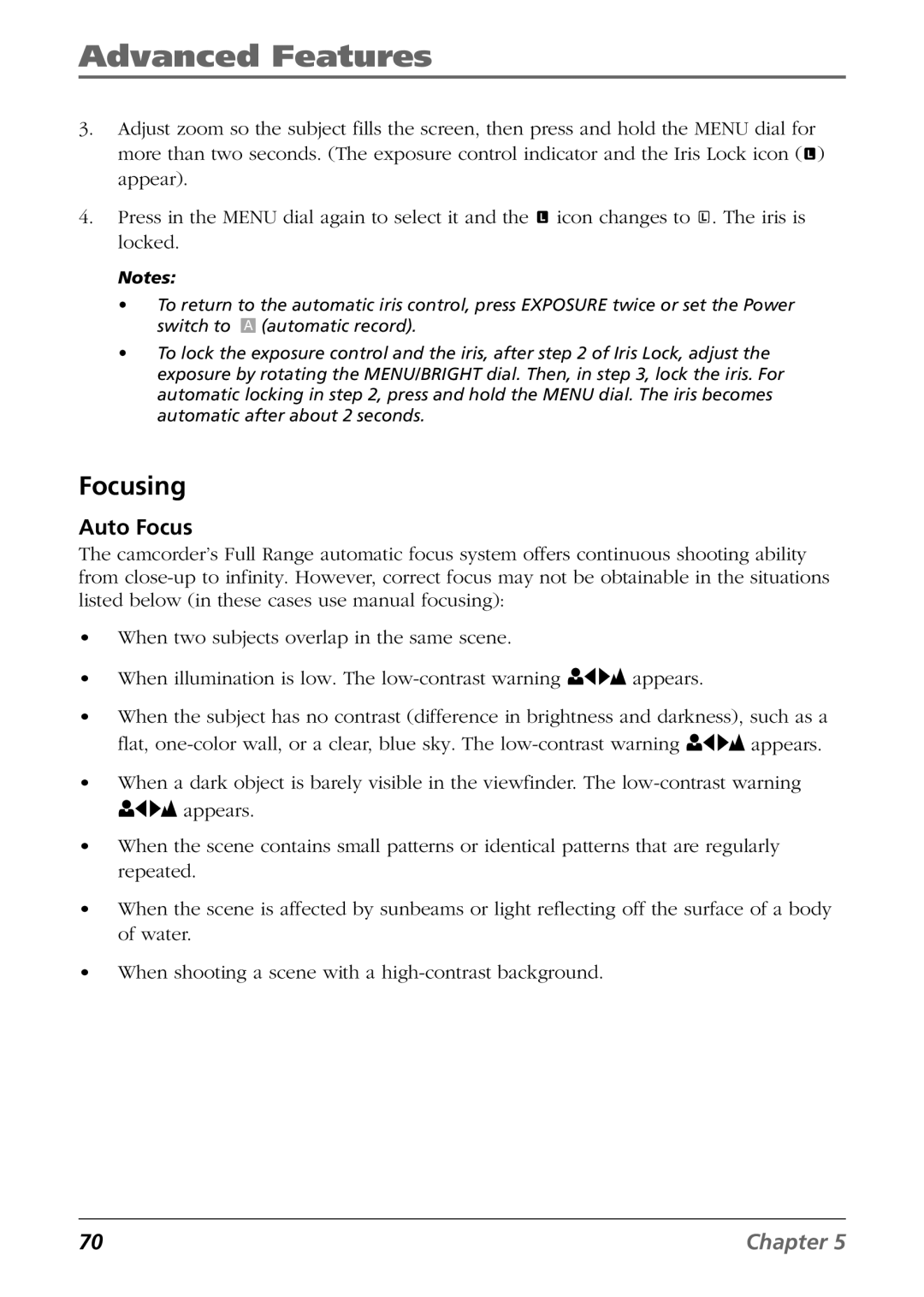 RCA CC9360 manual Focusing, Auto Focus 