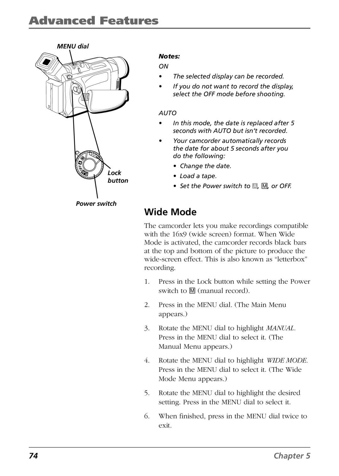 RCA CC9360 manual Wide Mode, Auto 