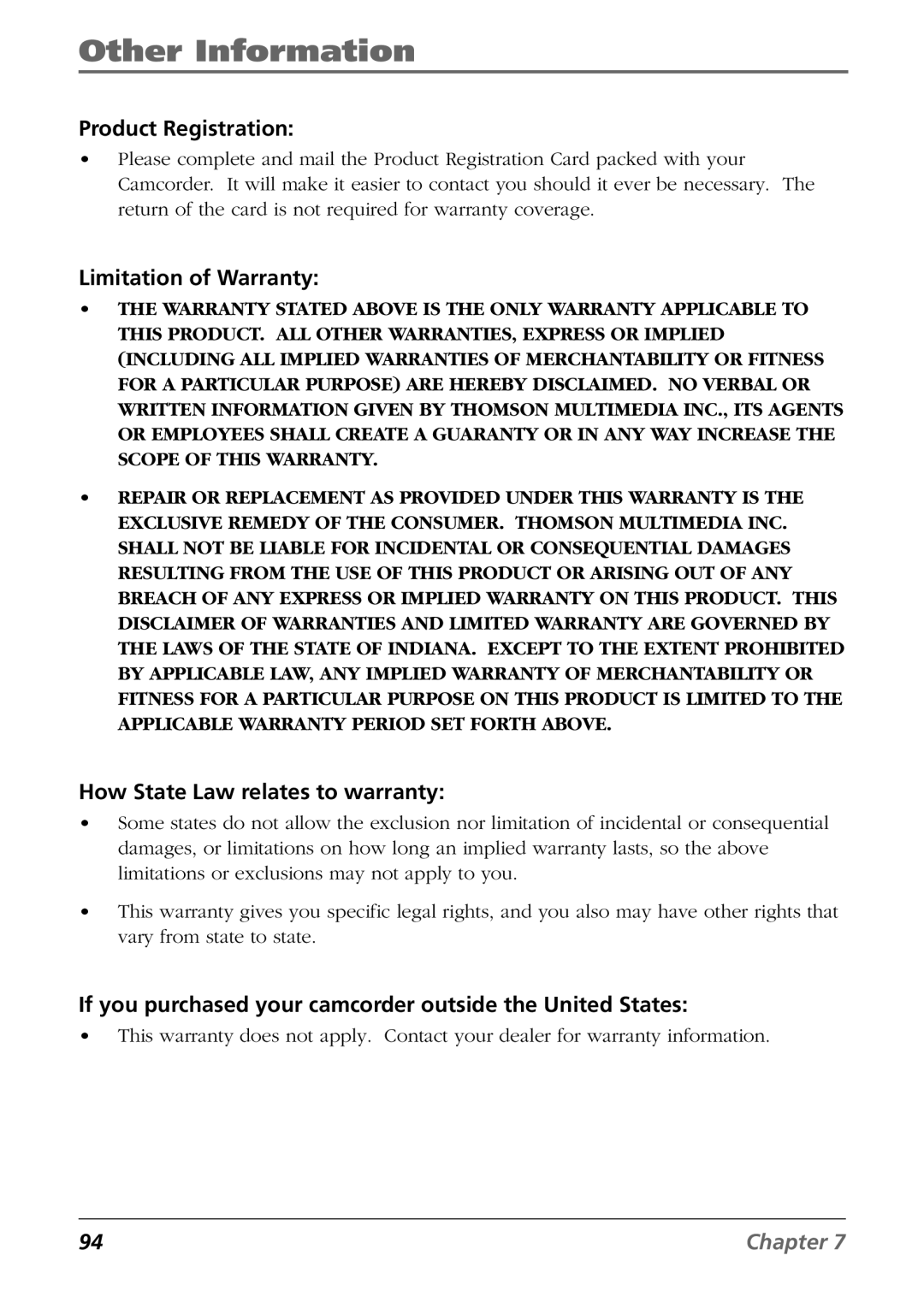 RCA CC9360 manual Limitation of Warranty, How State Law relates to warranty 