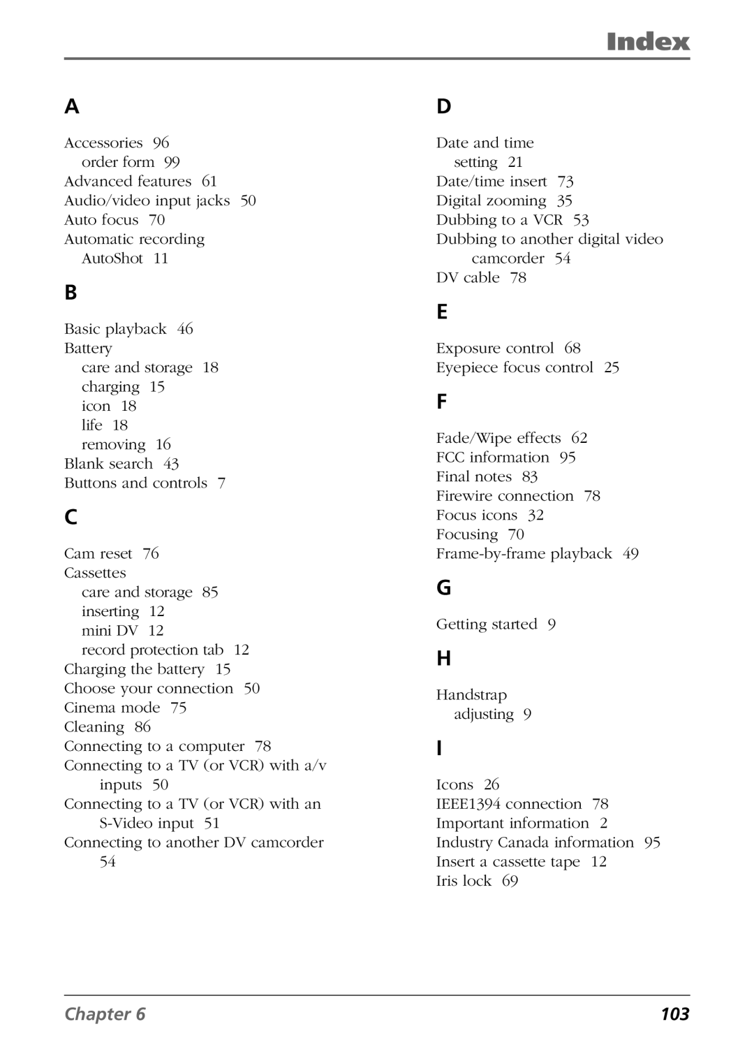 RCA CC9360 manual Index 