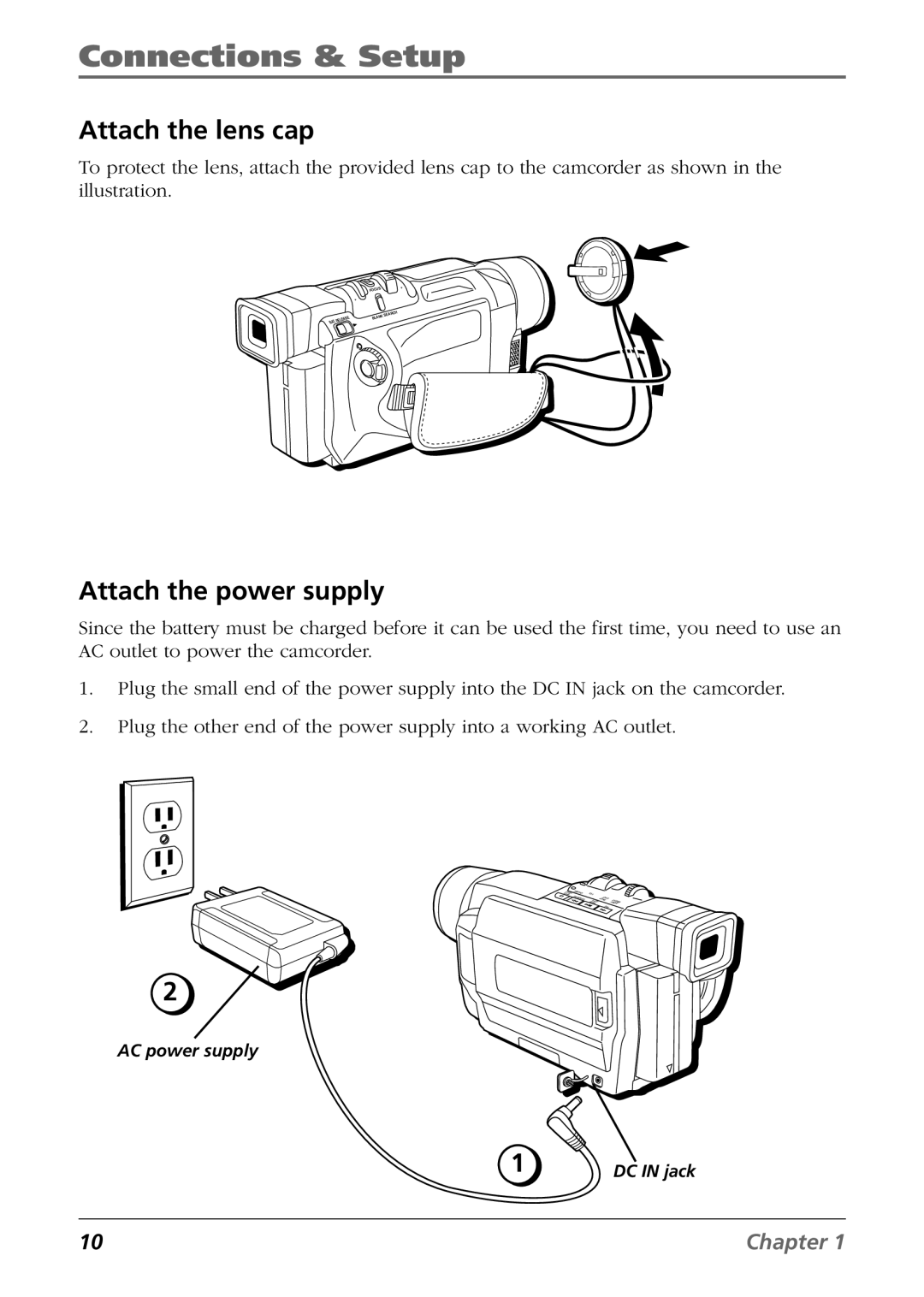 RCA CC9360 manual Attach the lens cap, Attach the power supply 