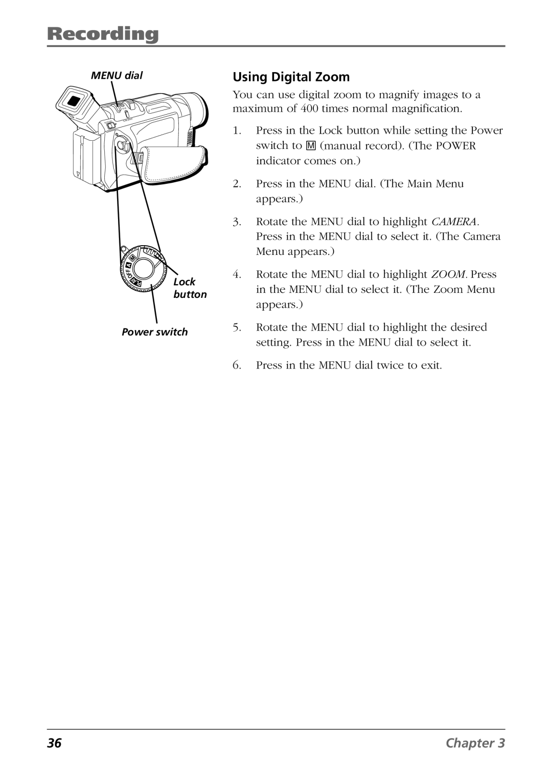 RCA CC9360 manual Using Digital Zoom 